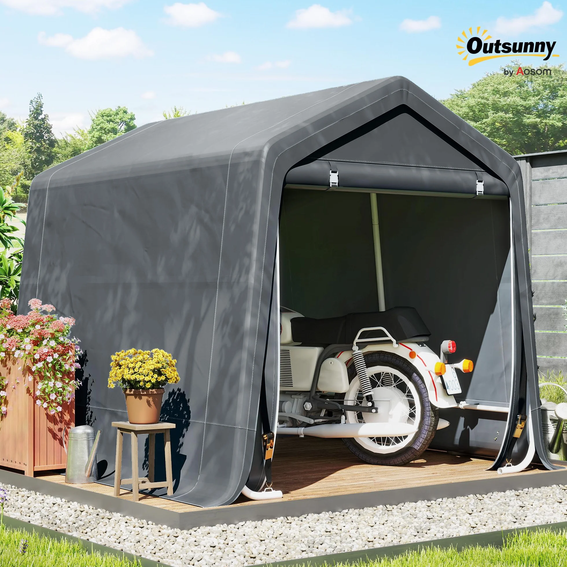 Outsunny Carpa de Jardín 2,4x2x2 m Cobertizo Exterior Impermeable Anti-UV Garaje Portátil Gris