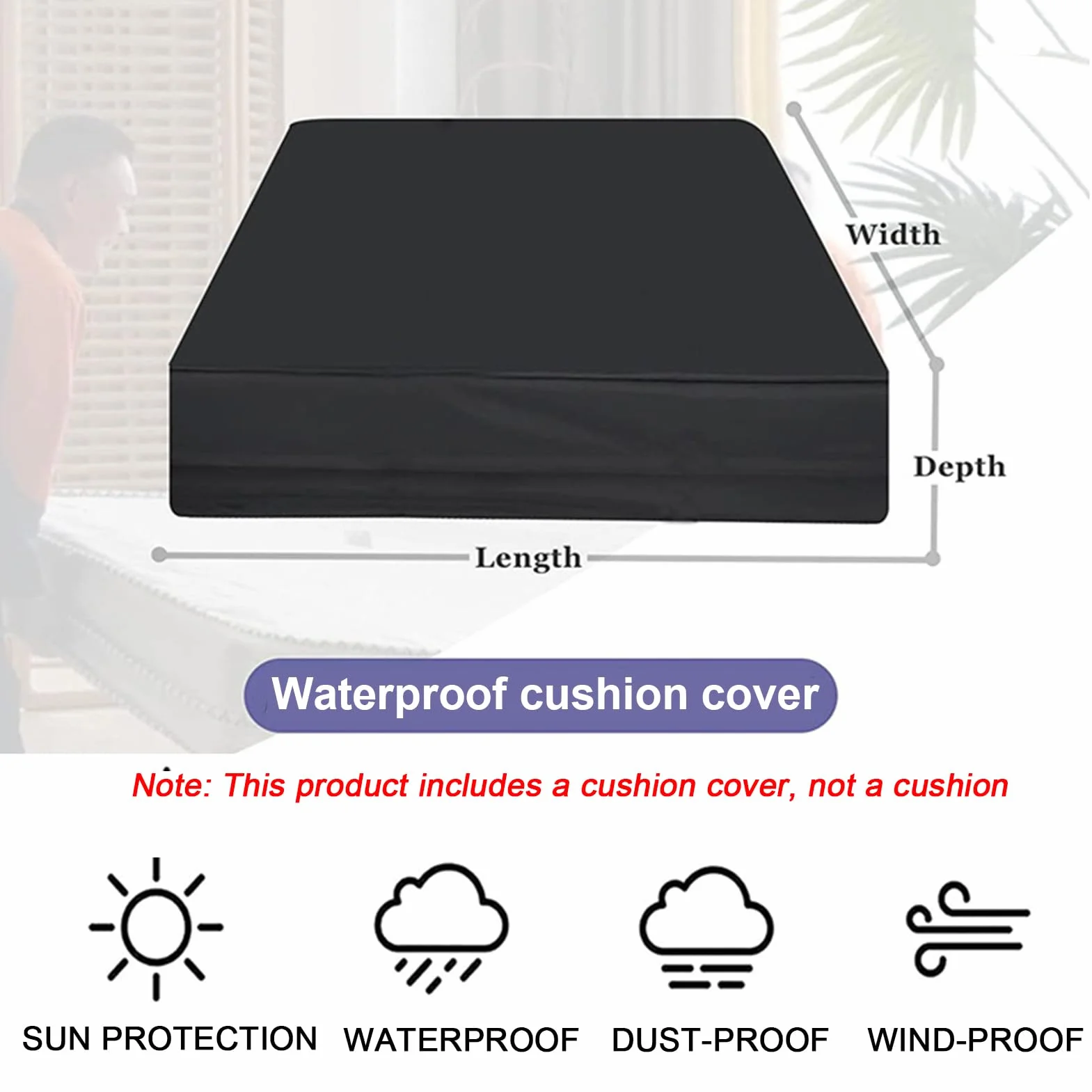 Funda Impermeable para Cojín de Sofá Exterior, Extraíble con Cremallera, Blanca, 120x60x8cm