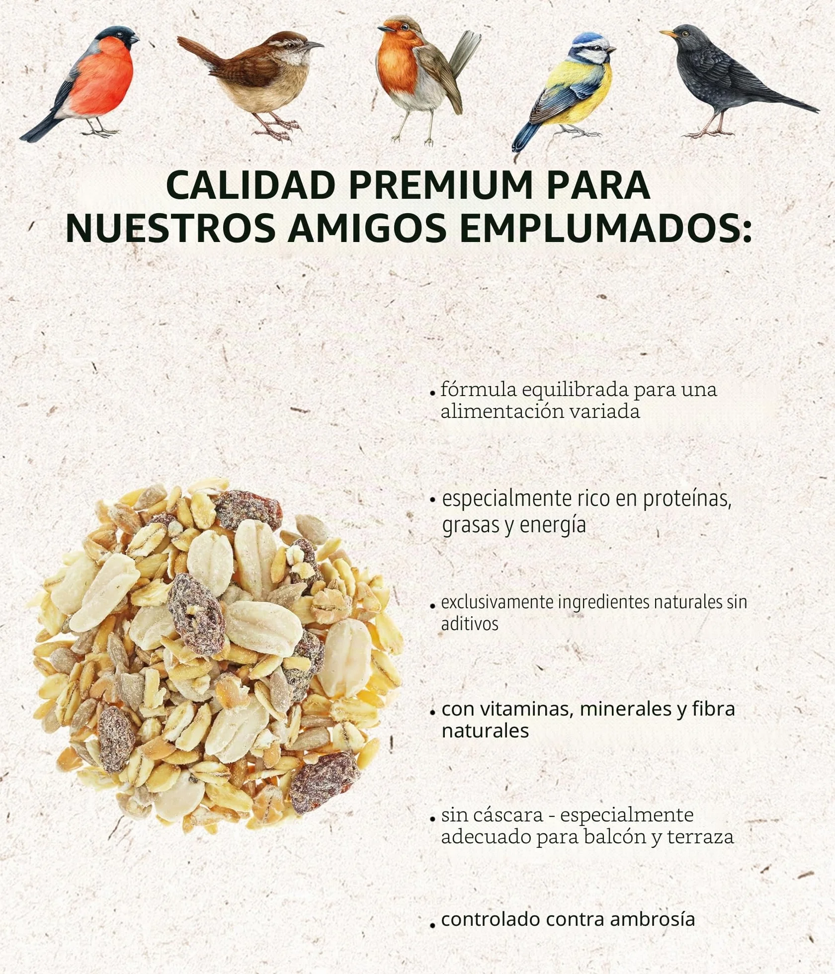 Dehner Natura Comida para Aves Silvestres sin cáscara