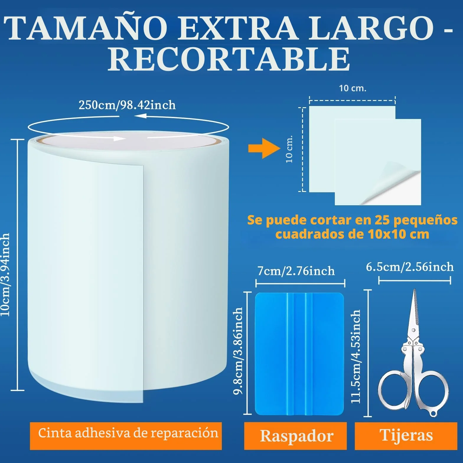 Kit de Reparación Liner Piscinas Cinta Adhesiva PVC 10cm x 250cm Parche Bajo Agua