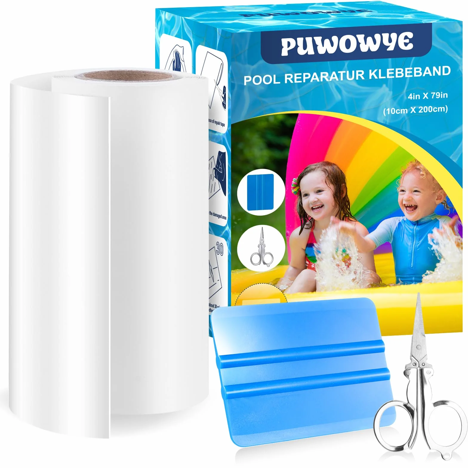 Ruban de réparation de Piscine 10 cm x 200 cm, Parches Piscina Bajo Agua pour Piscines, Liners, Matelas gonflables