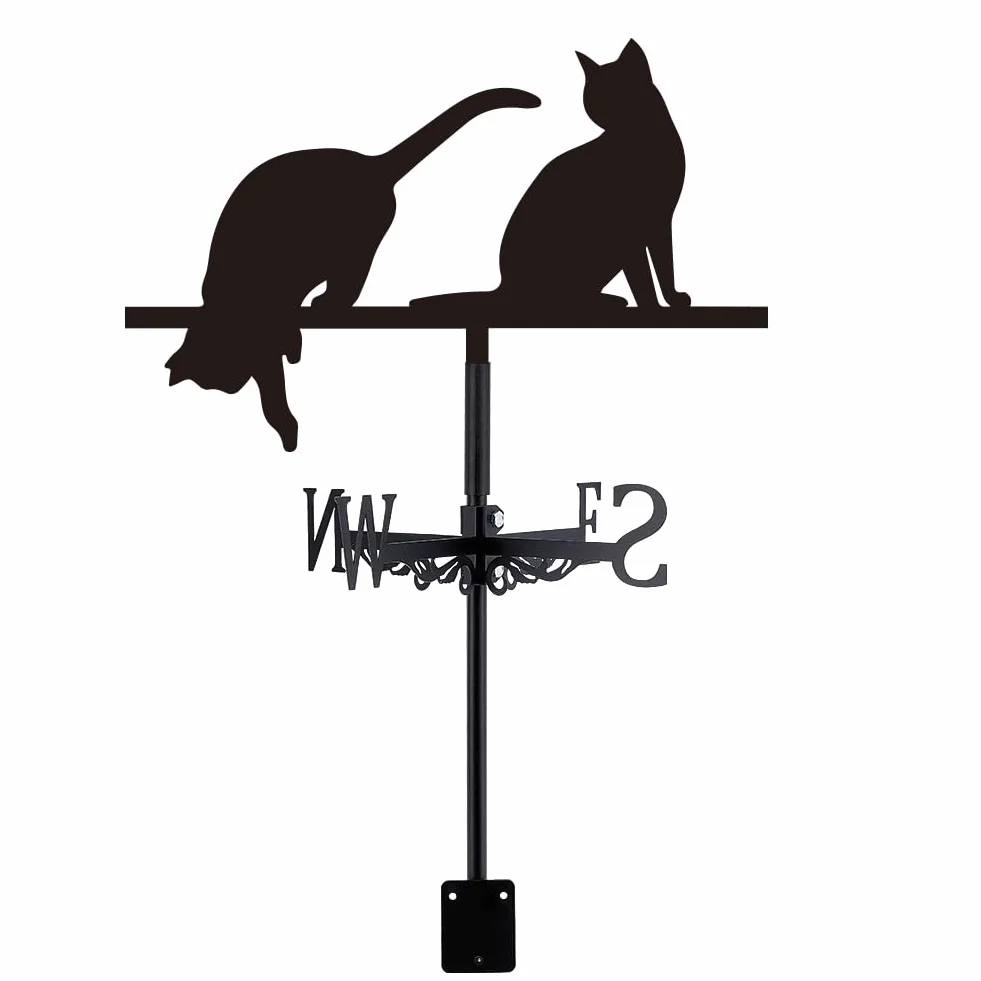 Girouette de jardín al aire libre de gato para techo, diseño de giro, color negro