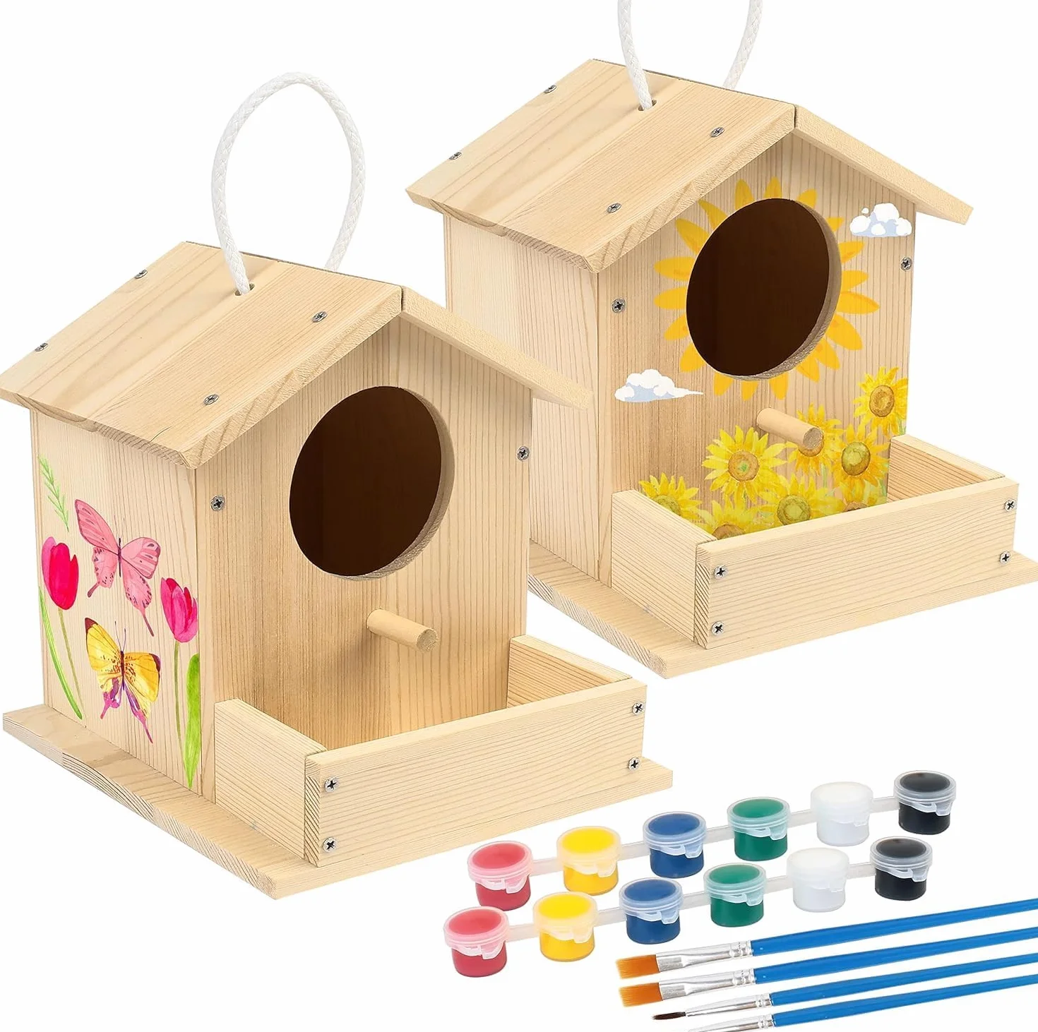 LotFancy Casa Madera Pájaros para Pintar, Casa Pájaros Exterior DIY, Juego Manualidades Madera