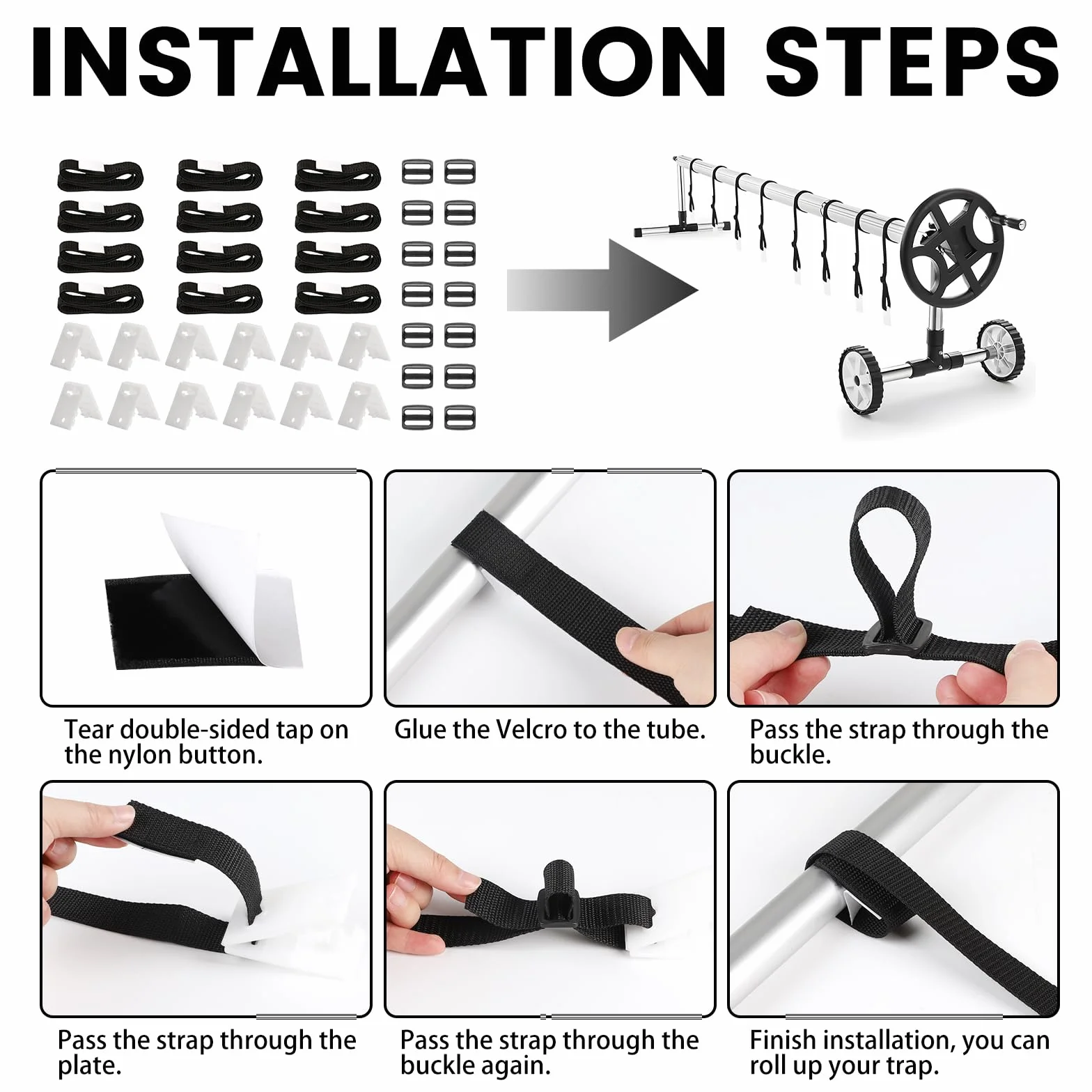 LALAGO Correas de sujeción set 12 correas clips enrollador piscina móvil cubierta solar repuestos accesorios sistema enrollado