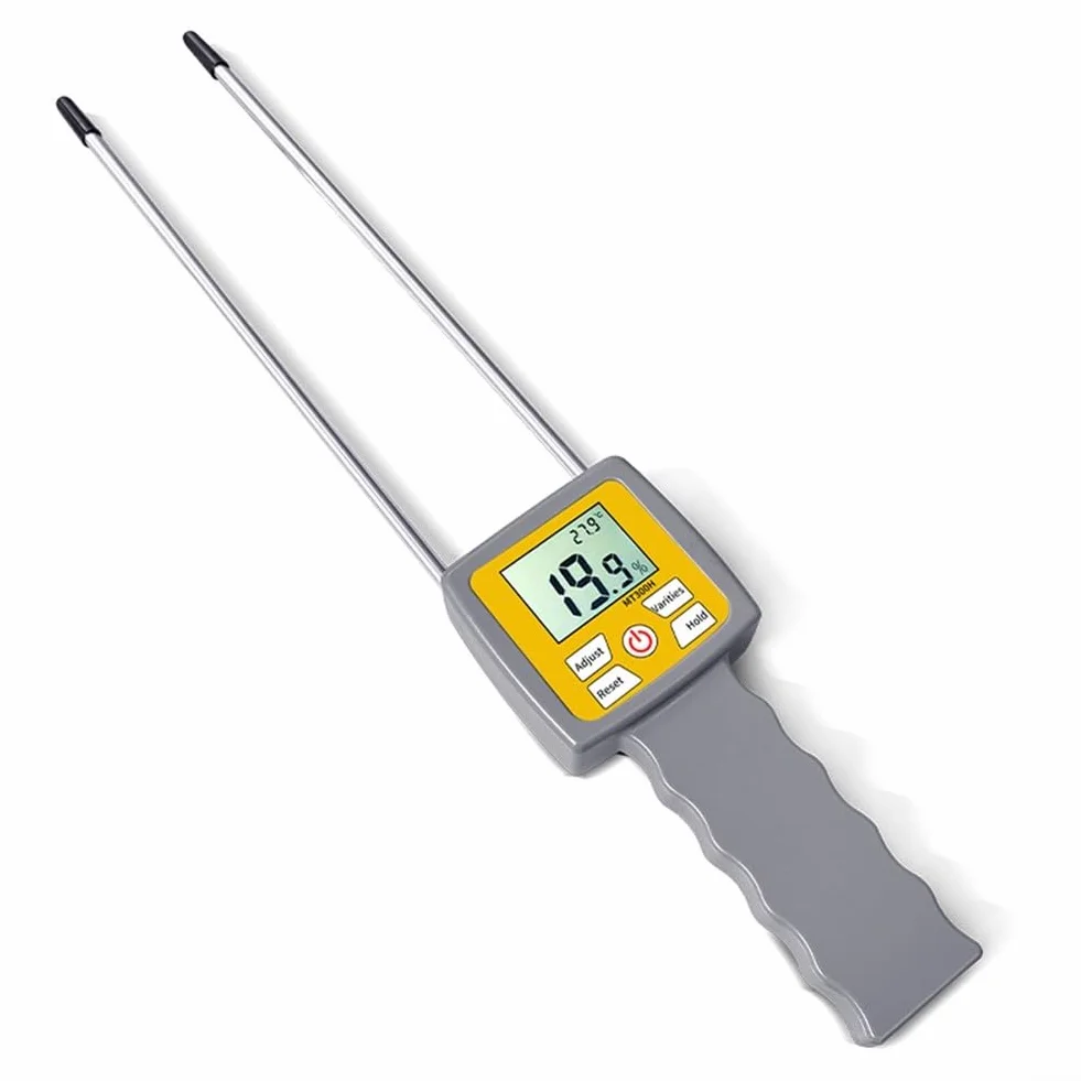 Medidor de humedad digital con sondas duales, rango de -80% para salvado de paja de heno de hierba, analizador portátil de forraje y probador de humedad del suelo, pantalla LCD retroiluminada