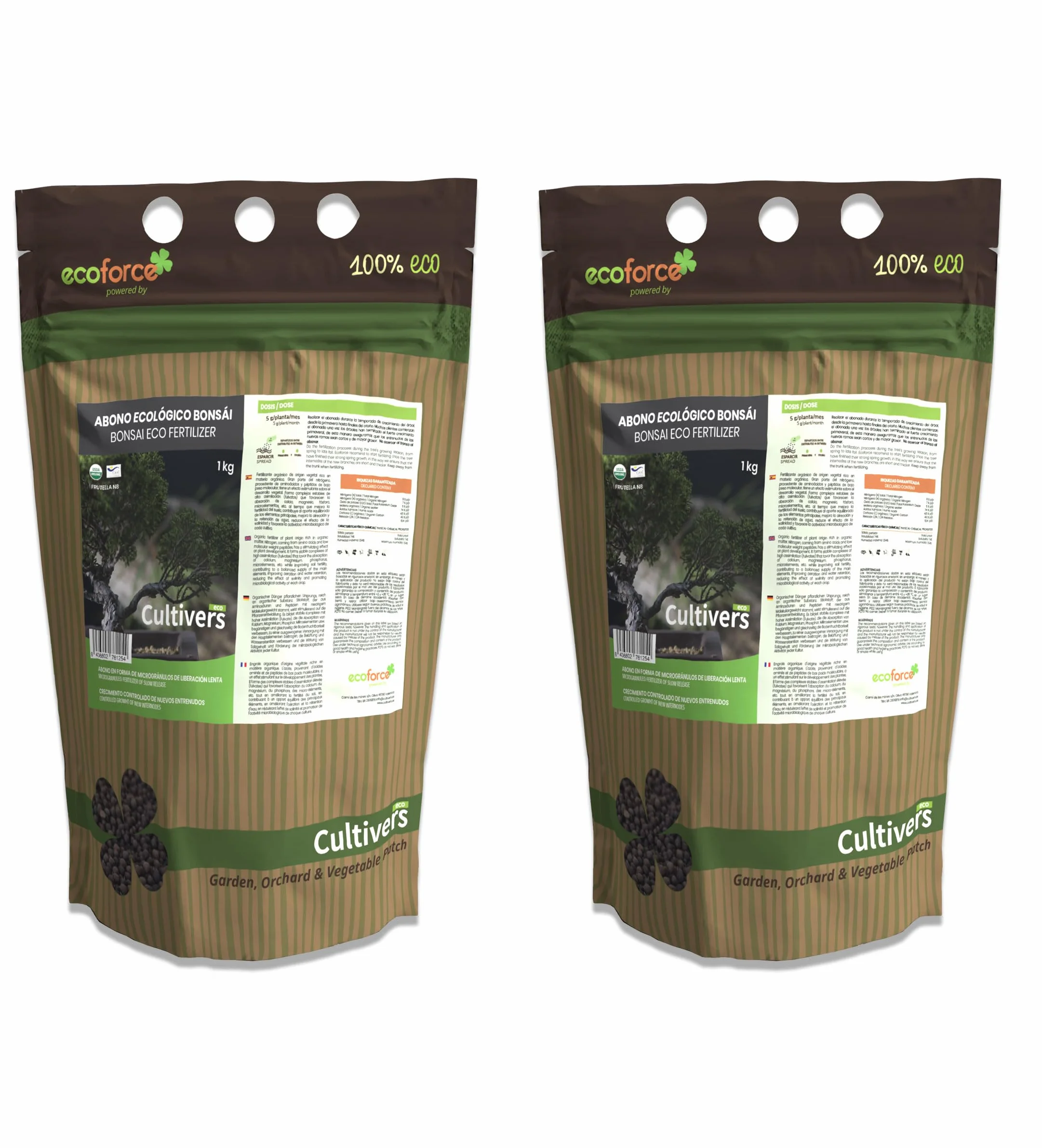 CULTIVERS Abono Bonsái Ecológico 2x1 kg Fertilizante Granulado NPK 8-1-5 Liberación Lenta