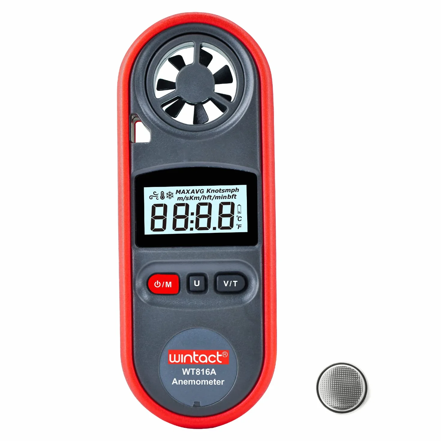 Wintact Anemómetro Medidor de velocidad del viento digital HVAC termómetro velómetro