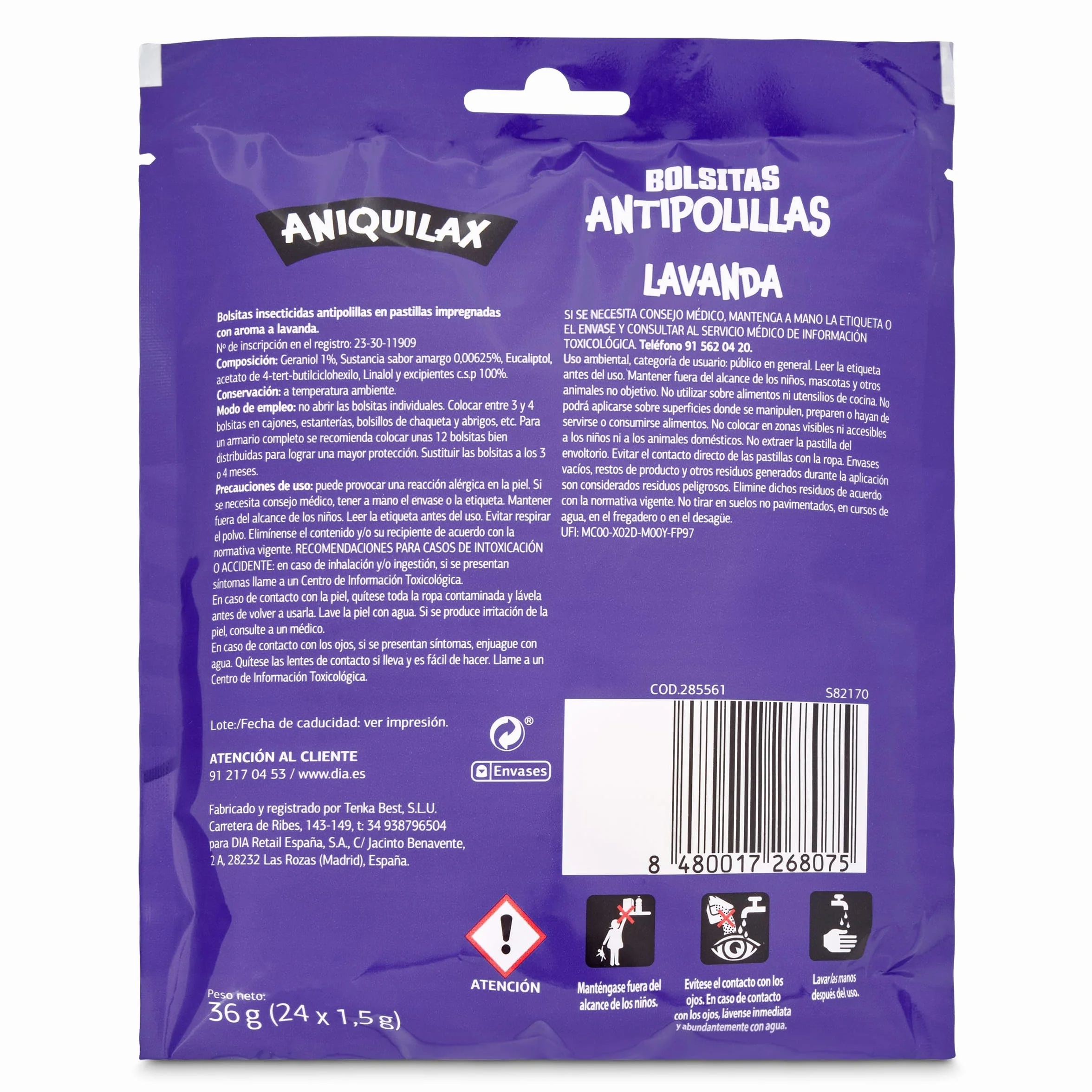 Dia Aniquilax Pastillas Antipolillas Lavanda, 24 Uds
