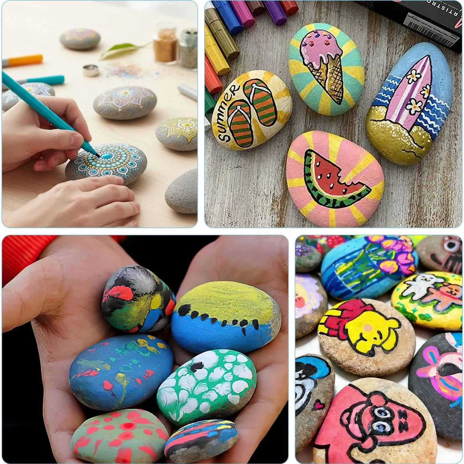 Kit de Pintura para Niños Piedras Decorativas 24 Piezas 3-5 CM Creativo Juego de Pintura de Roca Manualidades