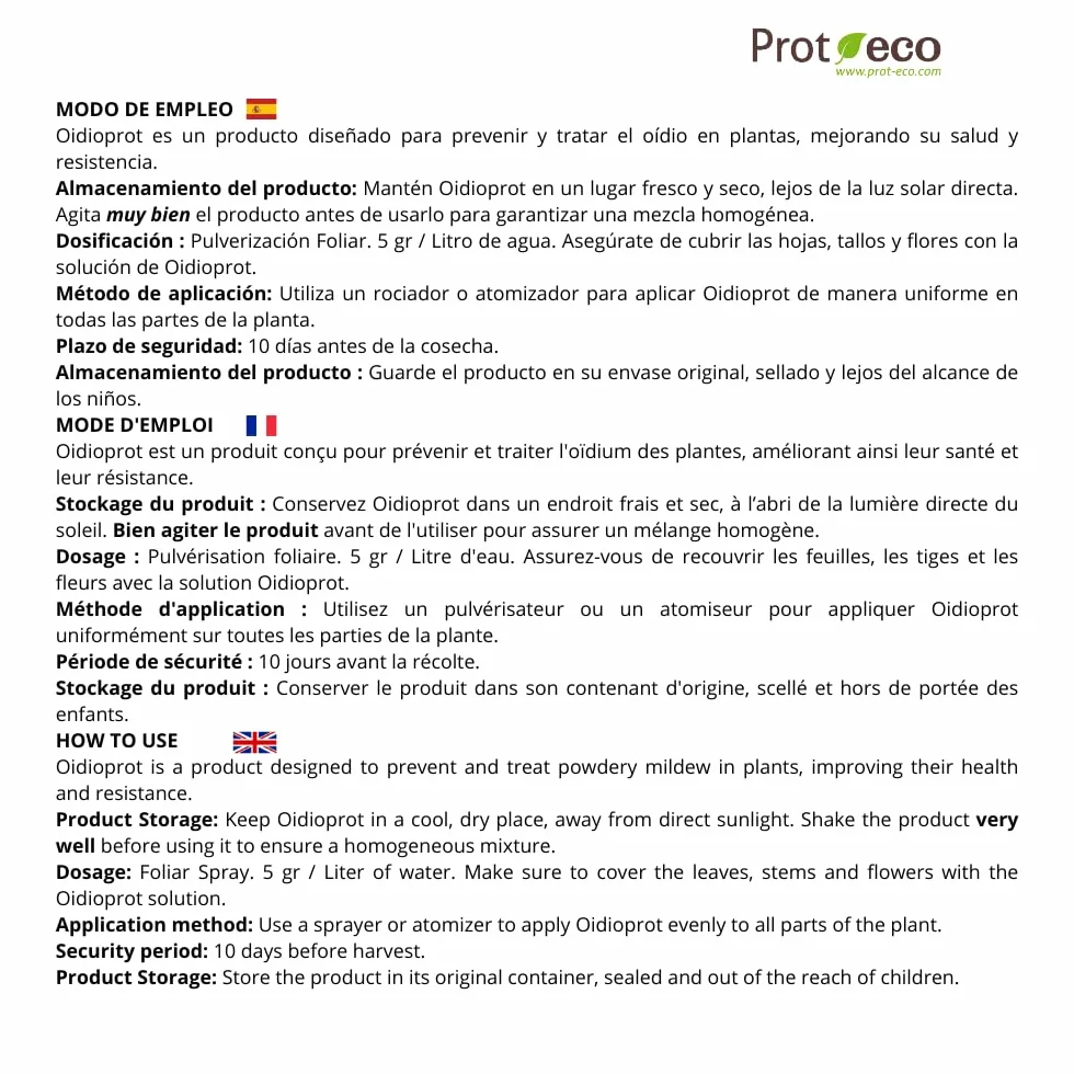 OIDIOPROT de Prot-eco Fungicida Antioidio Curativo Preventivo para Cultivos