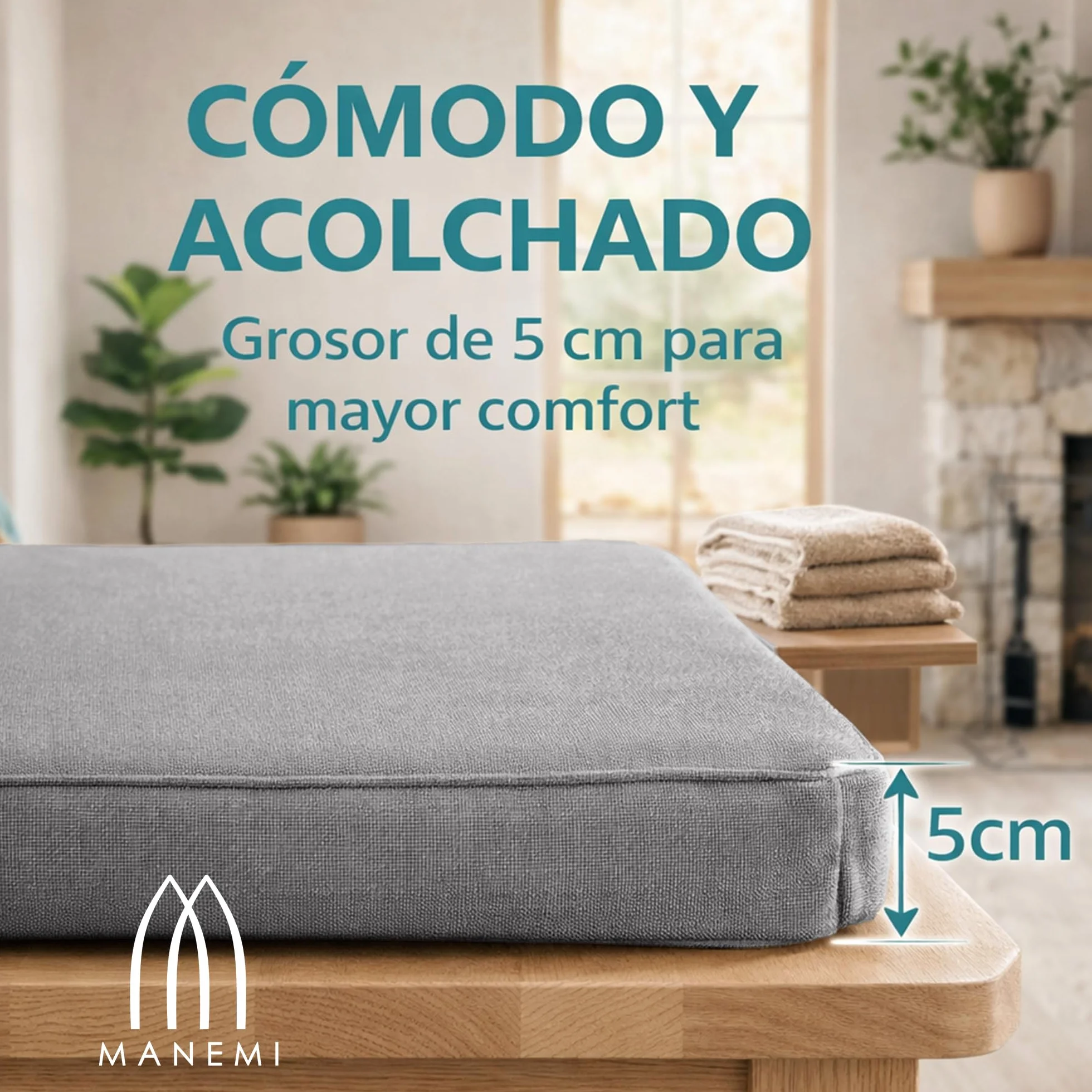 Cojín para silla 45x45x5 cm Repelente al agua Funda con cremallera desmontable Pack 4