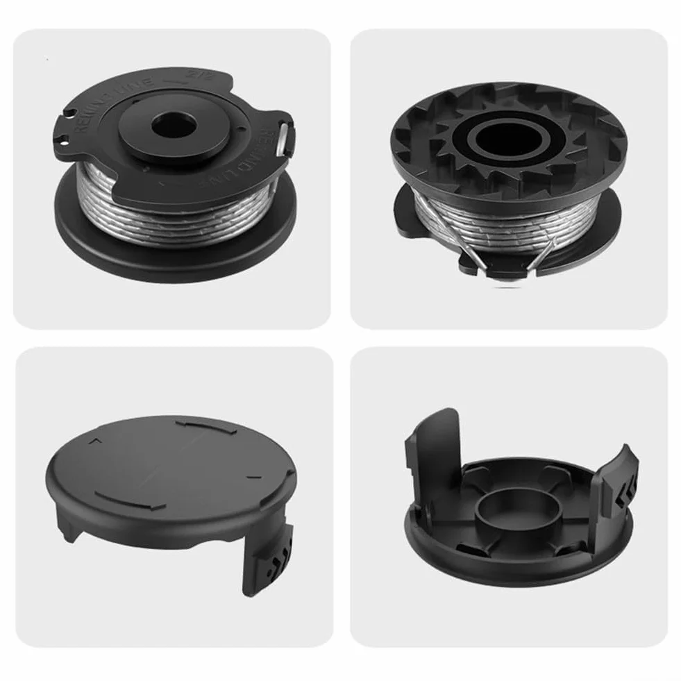 Hilo para cortabordes Recambio de Hilo, Paquete de 8 carretes de Hilo for Recortadora y 2 Cubiertas for Modelos Art de 1,6 mm de diámetro y 4,9 m de Longitud de Nailon Negro