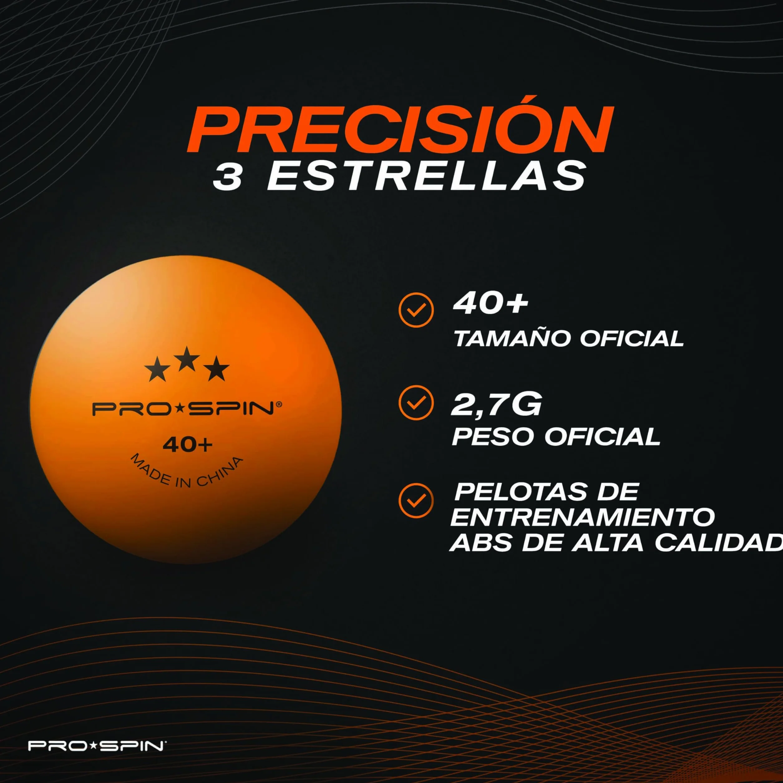 PRO-SPIN Pelotas de Ping Pong 3-Estrellas 40+ ABS Alto Rendimiento Durabilidad Interior Exterior Competición