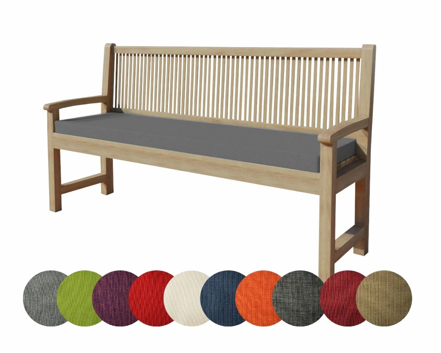 Cojín para Banco de Jardín 200x60x5 cm Gris con Cremallera y Trabillas