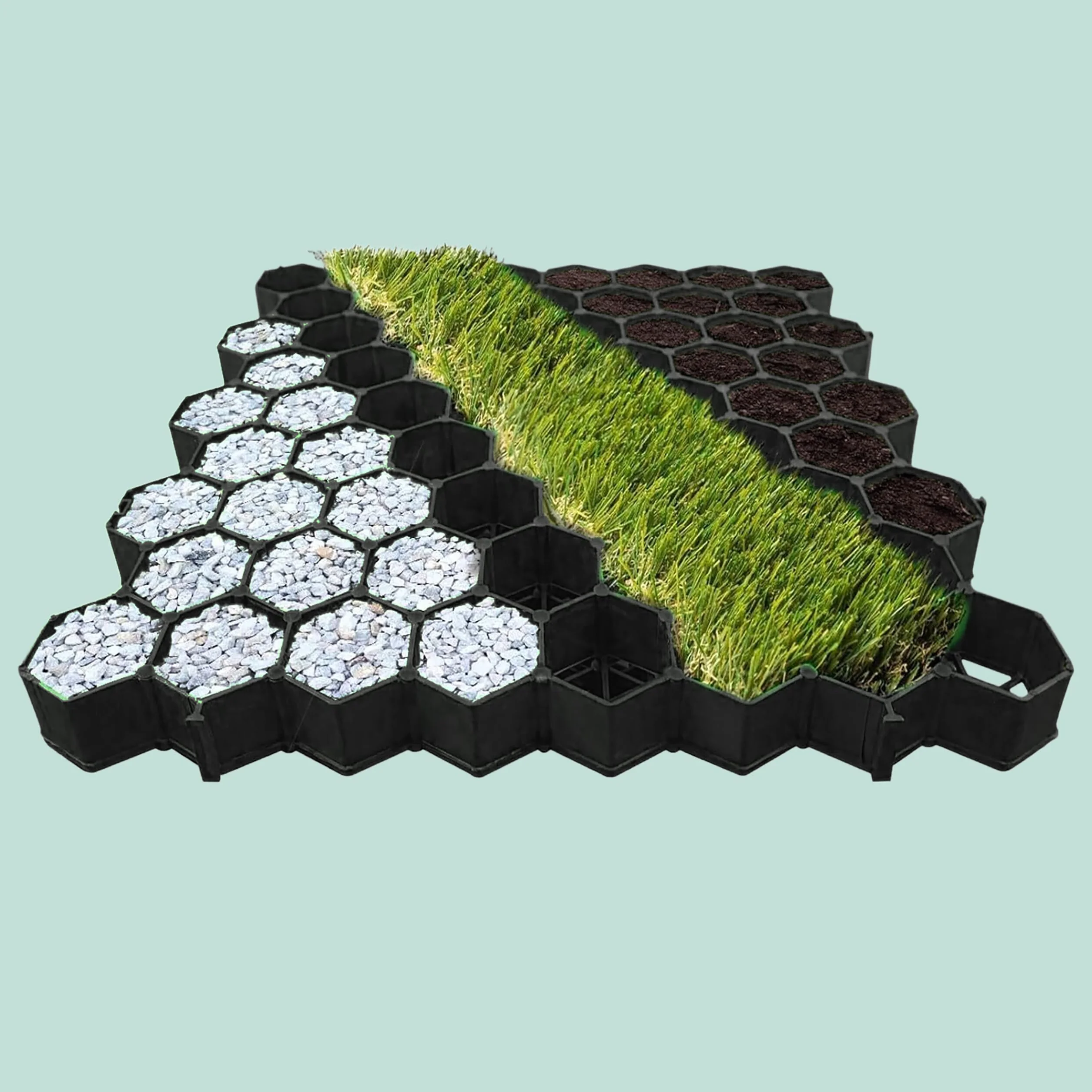 Relaxdays Rejillas para césped de plástico 50x50 cm Negras Set 4 Unidades