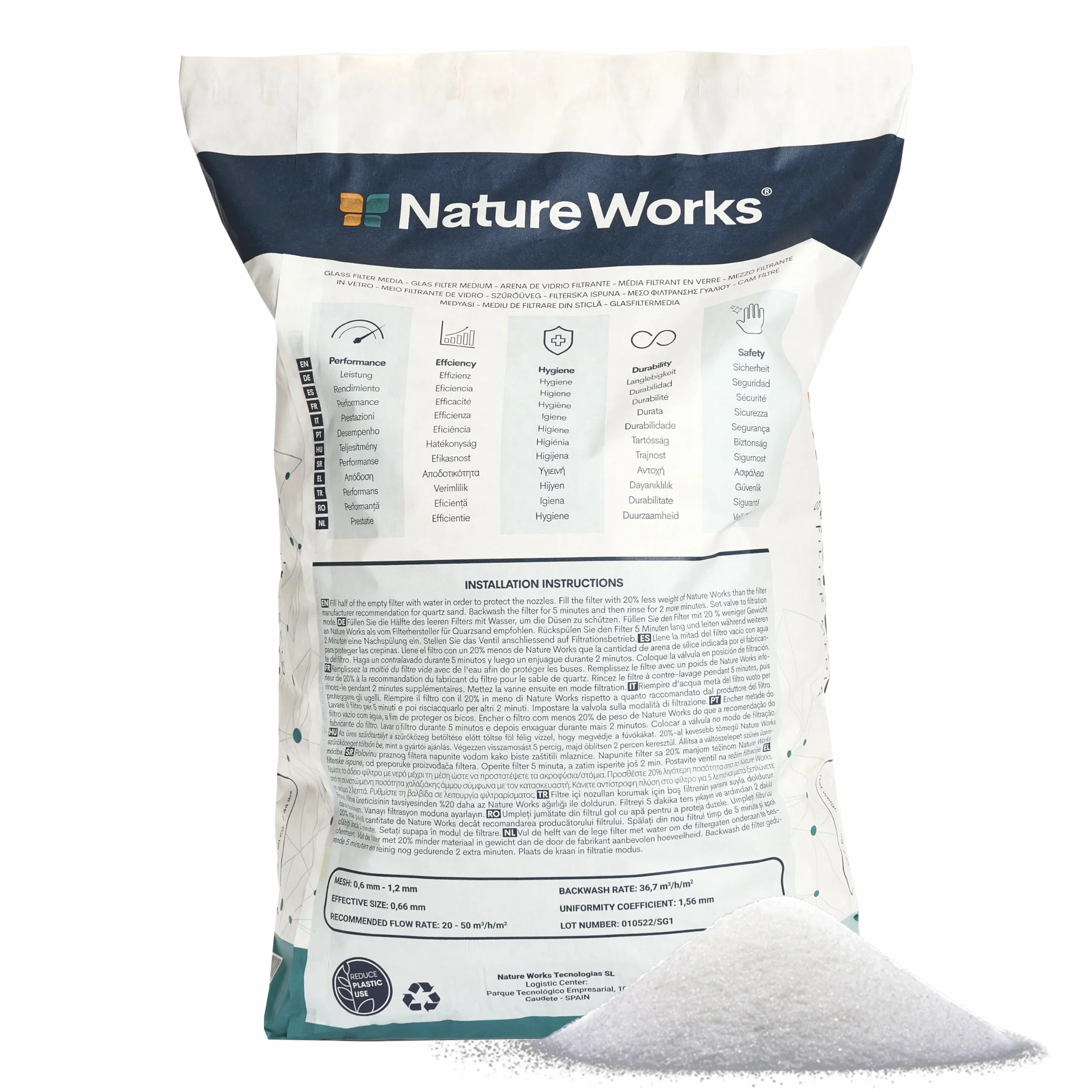 NATURE WORKS Arena de Vidrio Filtrante para Piscina 99,64% Filtración - Saco 10kg