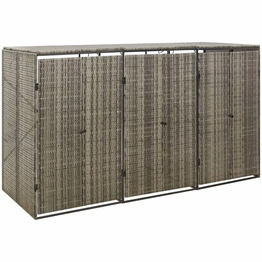vidaXL Cobertizo Triple para Contenedores de Basura Ratán PE Gris 207x80x117 cm
