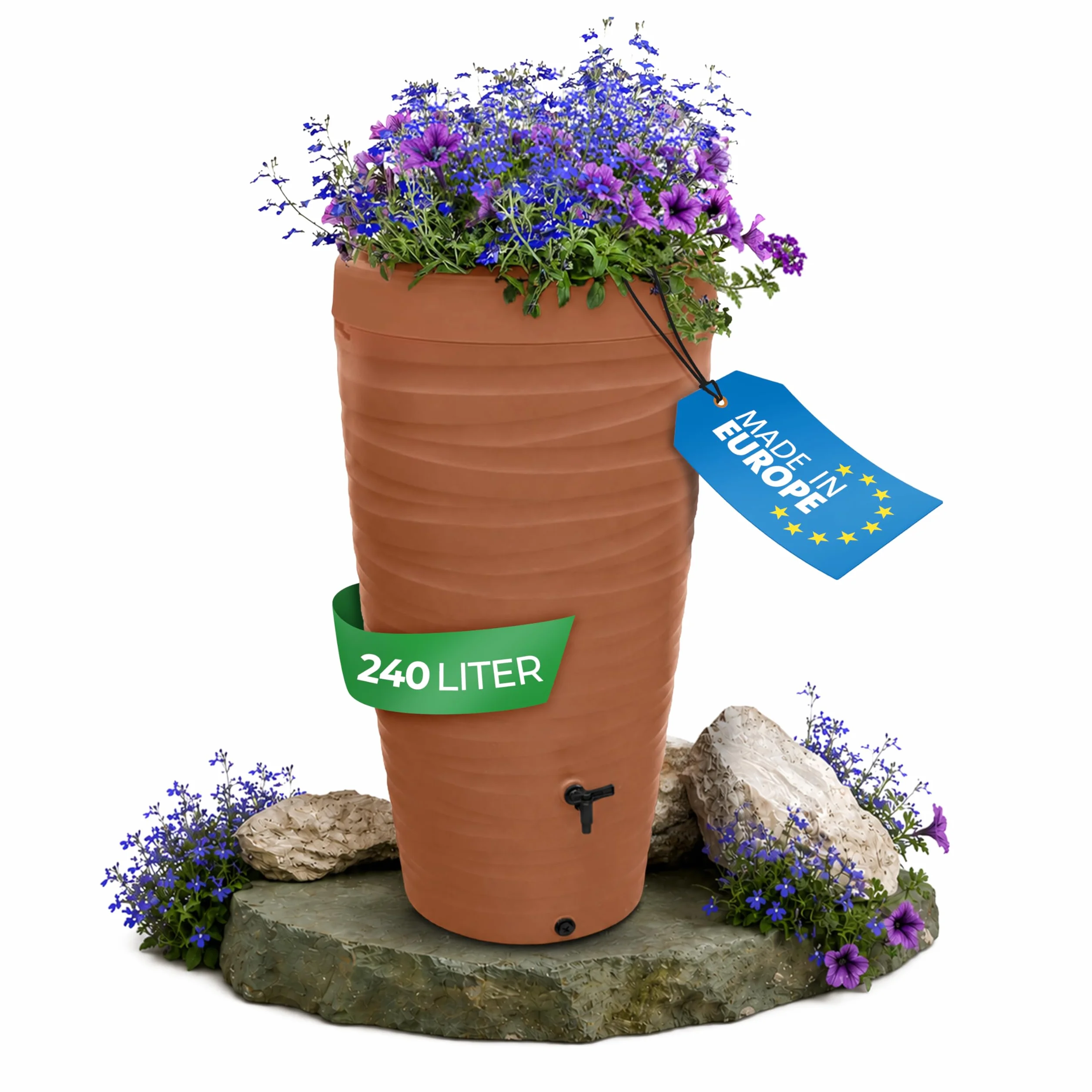 Recuperador de Agua de Lluvia 240 L Con Grifo Depósito de Plástico Diseño de Onda