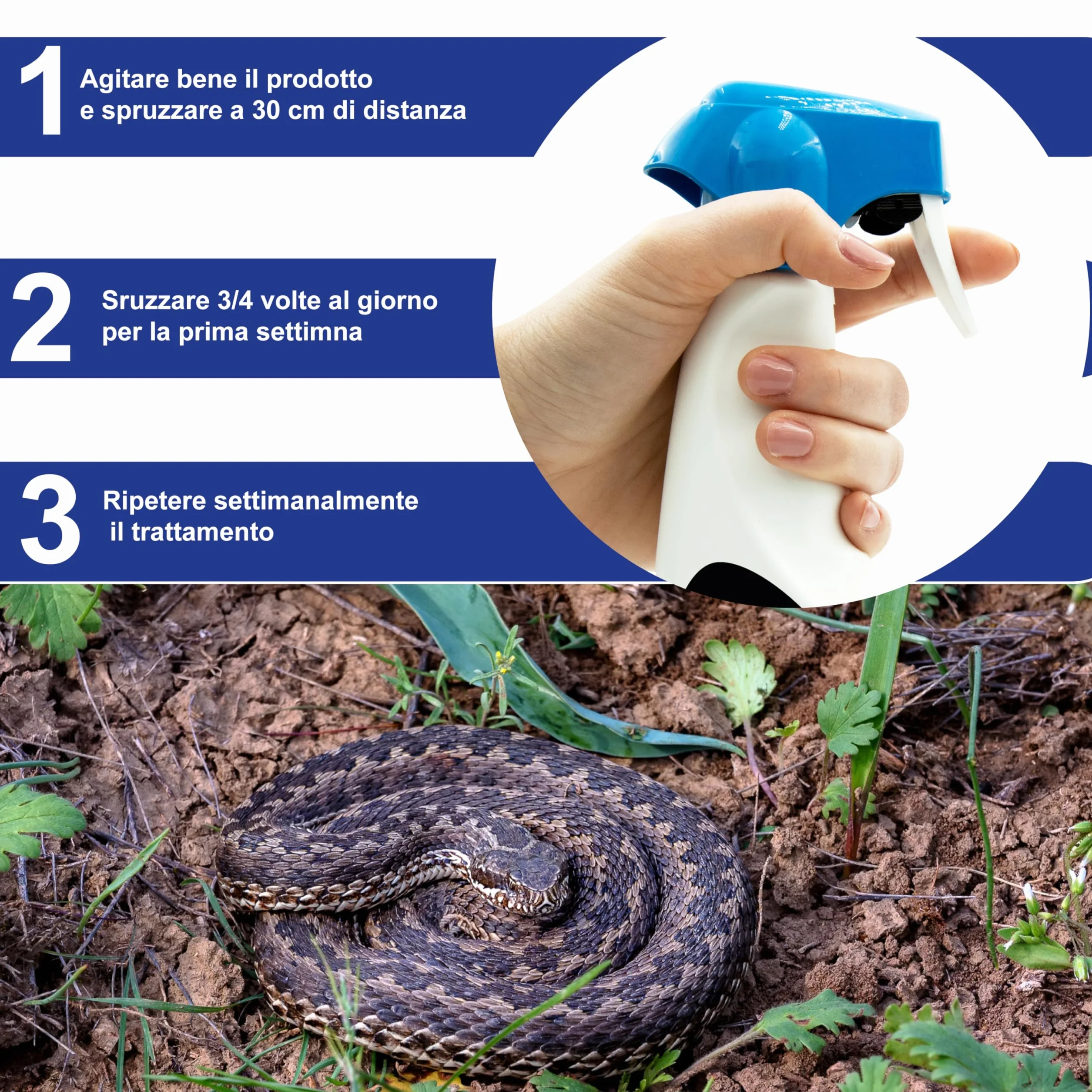AGRI-CULTURA® Repelente para serpientes 1 l Spray listo para usar Efecto barrera olfativa Fabricado en Italia