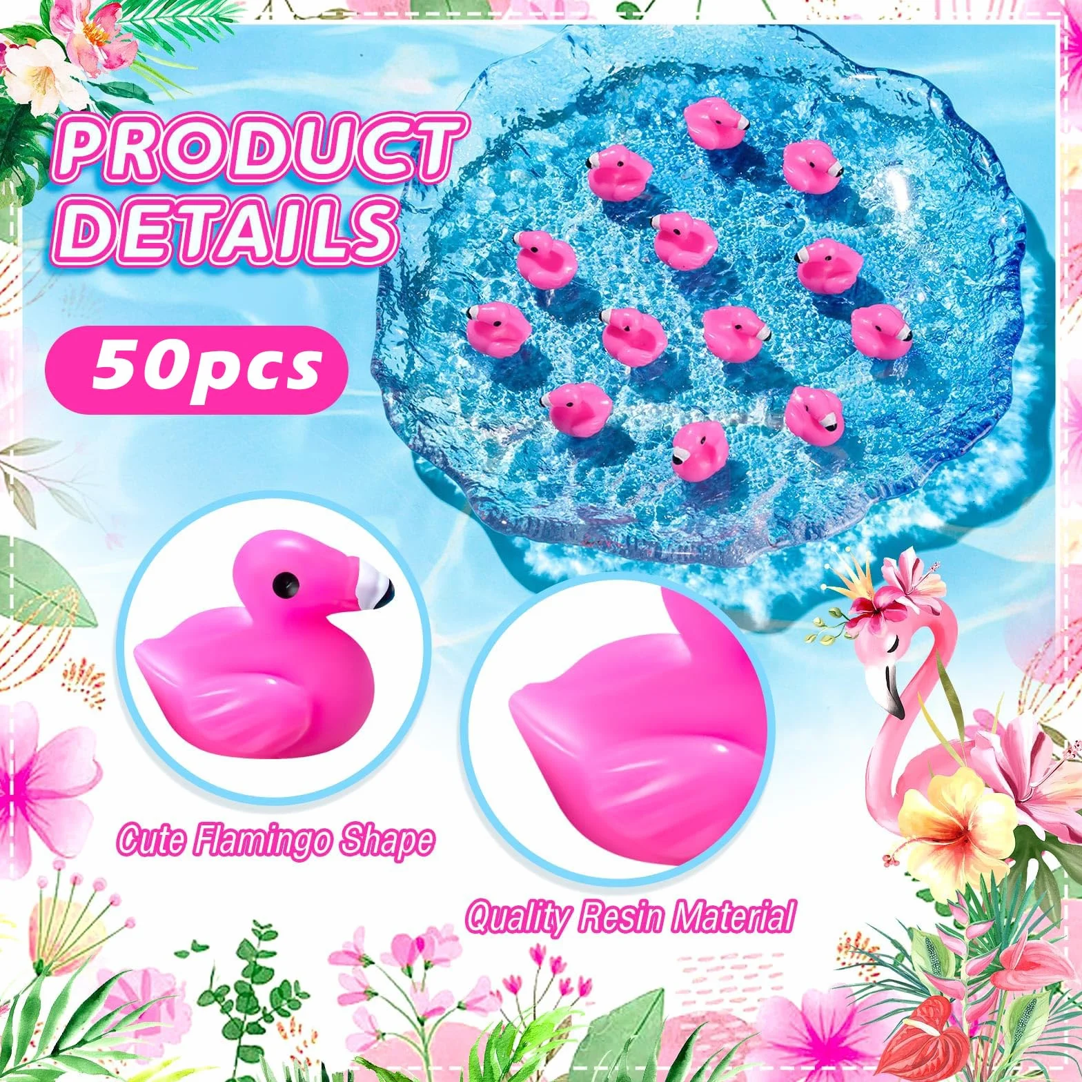 Mini Patos Flamencos 50 PCS Figuras de Resina para Decoración Verano Fiesta