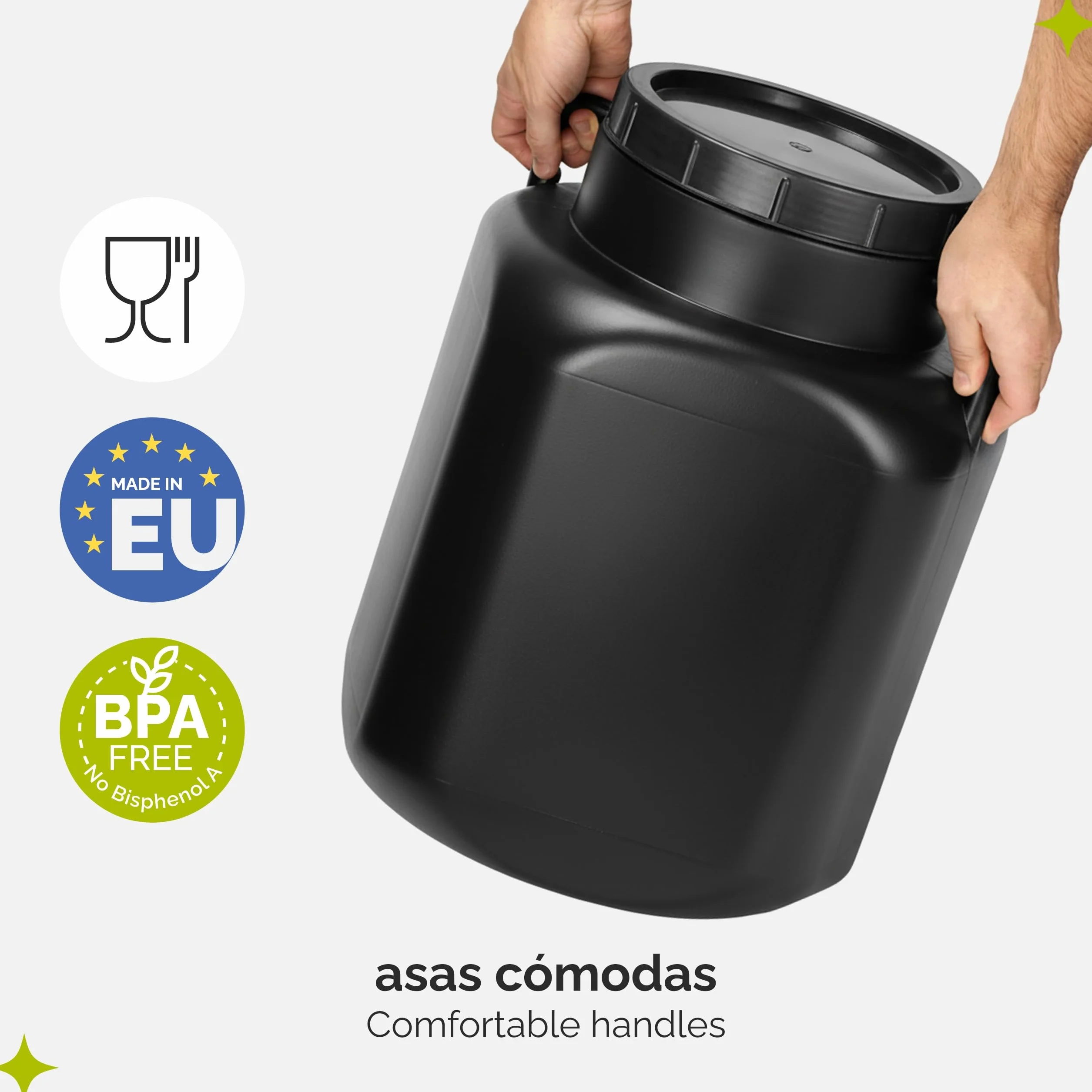 Barril Cuadrado 50 litros BPA-Libre Boca Ancha Depósito de Agua con Tapa Negro