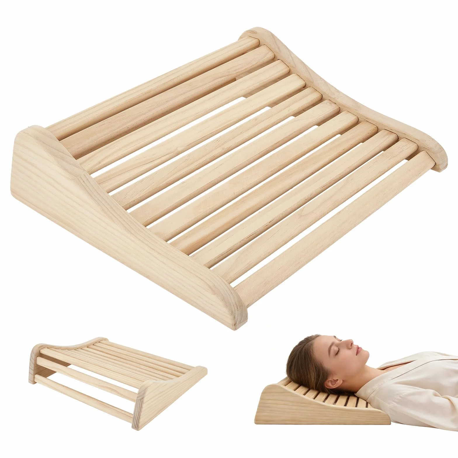 Reposacabezas de Sauna de Madera 2 Piezas, Almohada Cervical Ergonómica para Sauna, Soporte de Cabeza de Madera Natural de Cedro, Accesorio de Sauna para Relajación y Confort 37x33x10cm