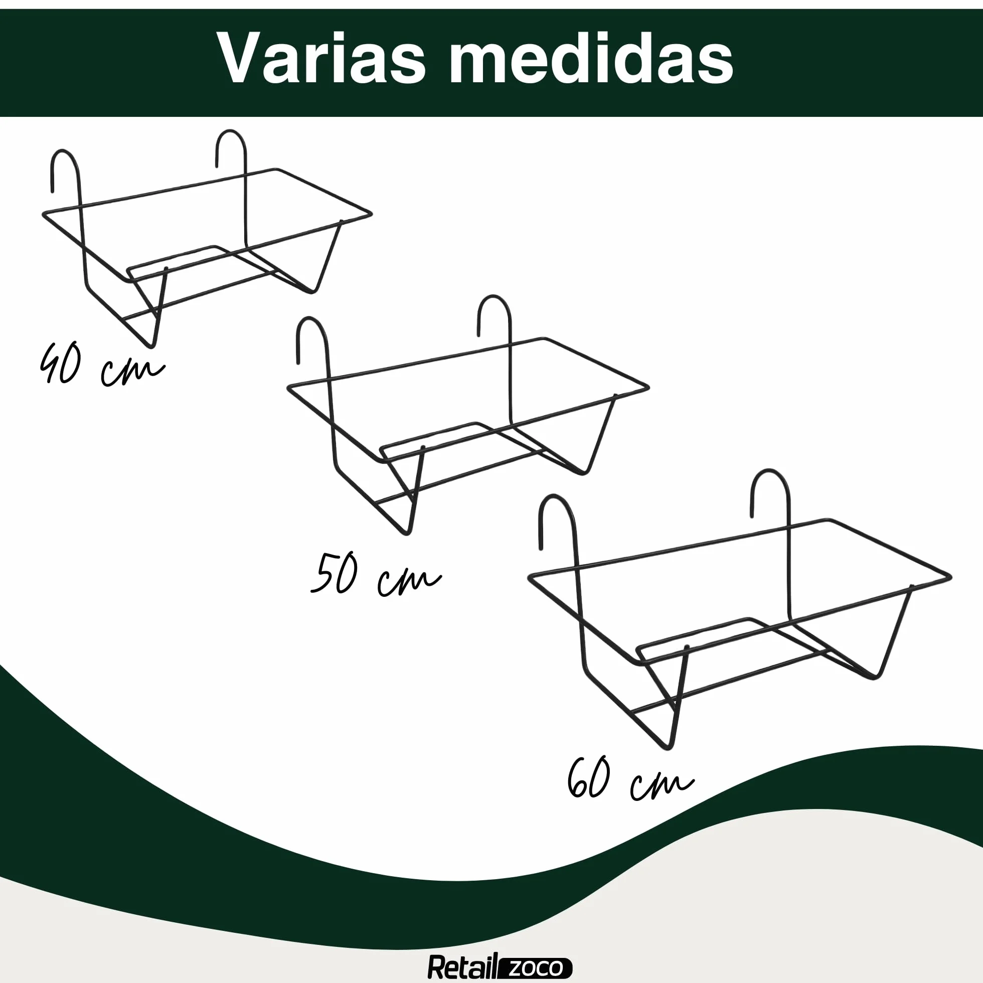 TECHZOCO Soporte Metal para Jardinera de Balcón Negro 50 cm