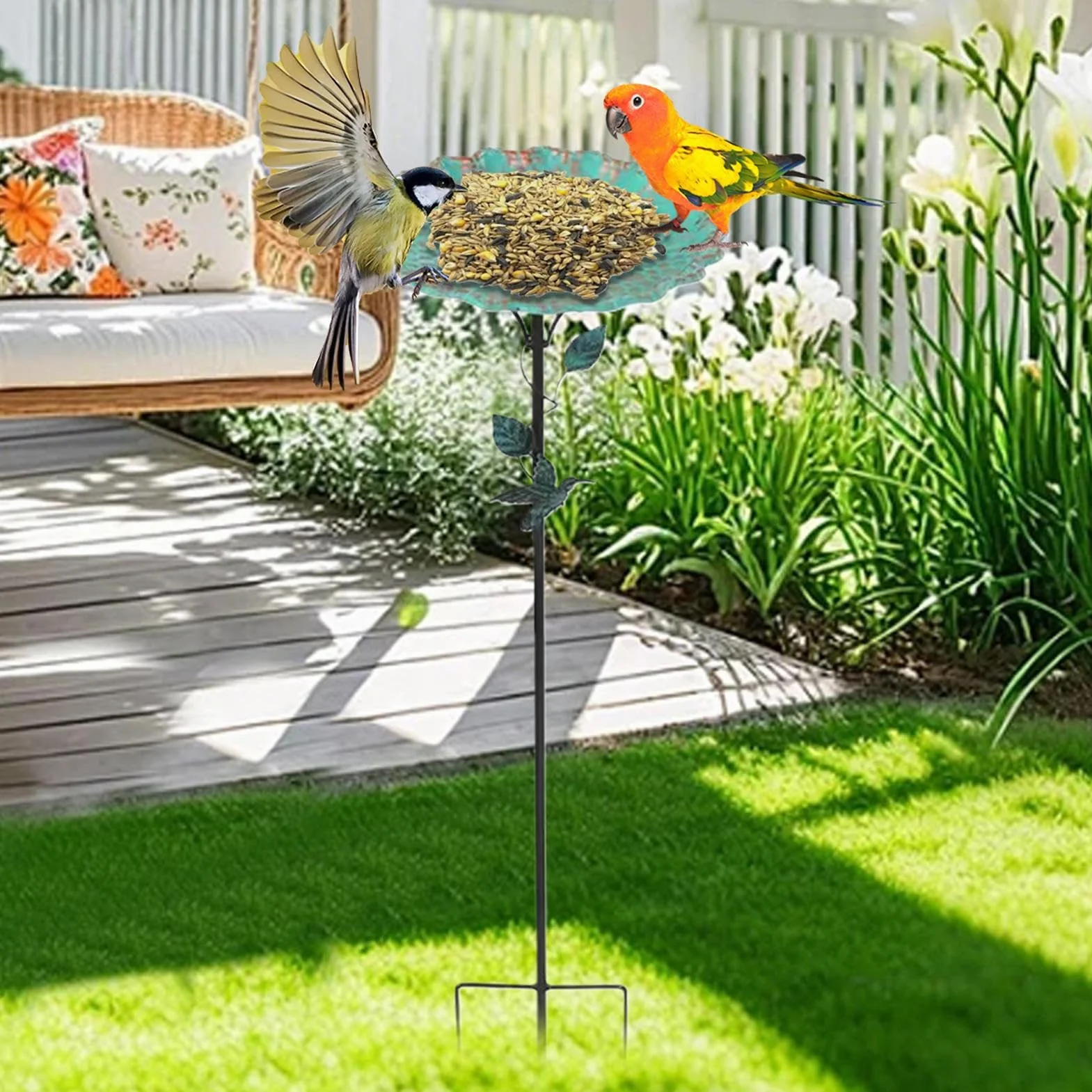 Bebedero para Pájaros de Metal con Soporte Estable y Resistente a la Corrosión para Decoración de Patio