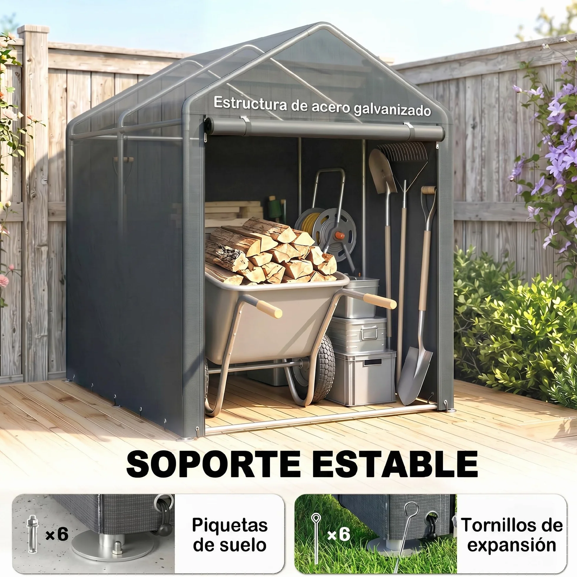 Outsunny Cobertizo Exterior 1,2x1,8x1,65 m Impermeable Anti-UV Garaje Portátil Gris Oscuro