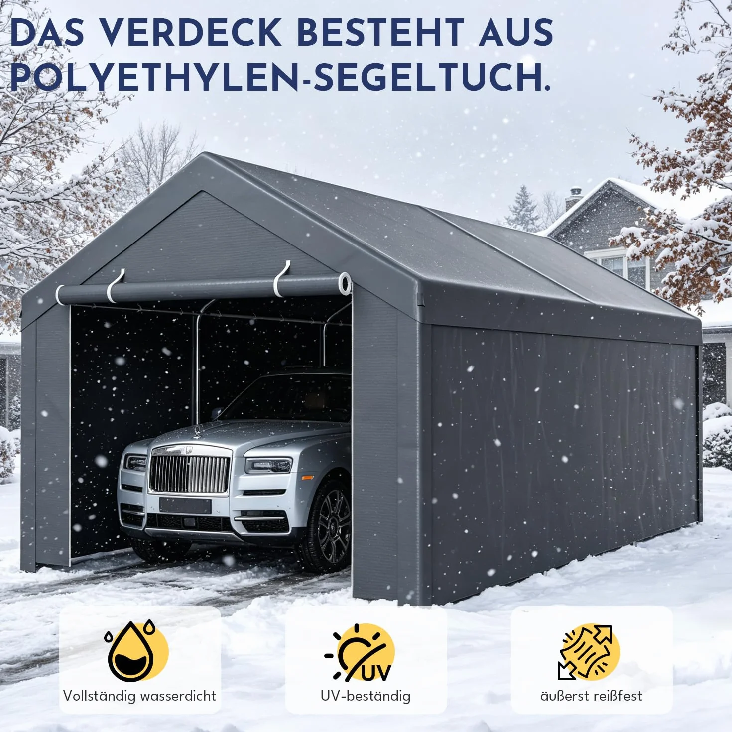 Carport 3x6 m Lona PE Resistente Intemperie UV Cobertizo Coche SUV Camión