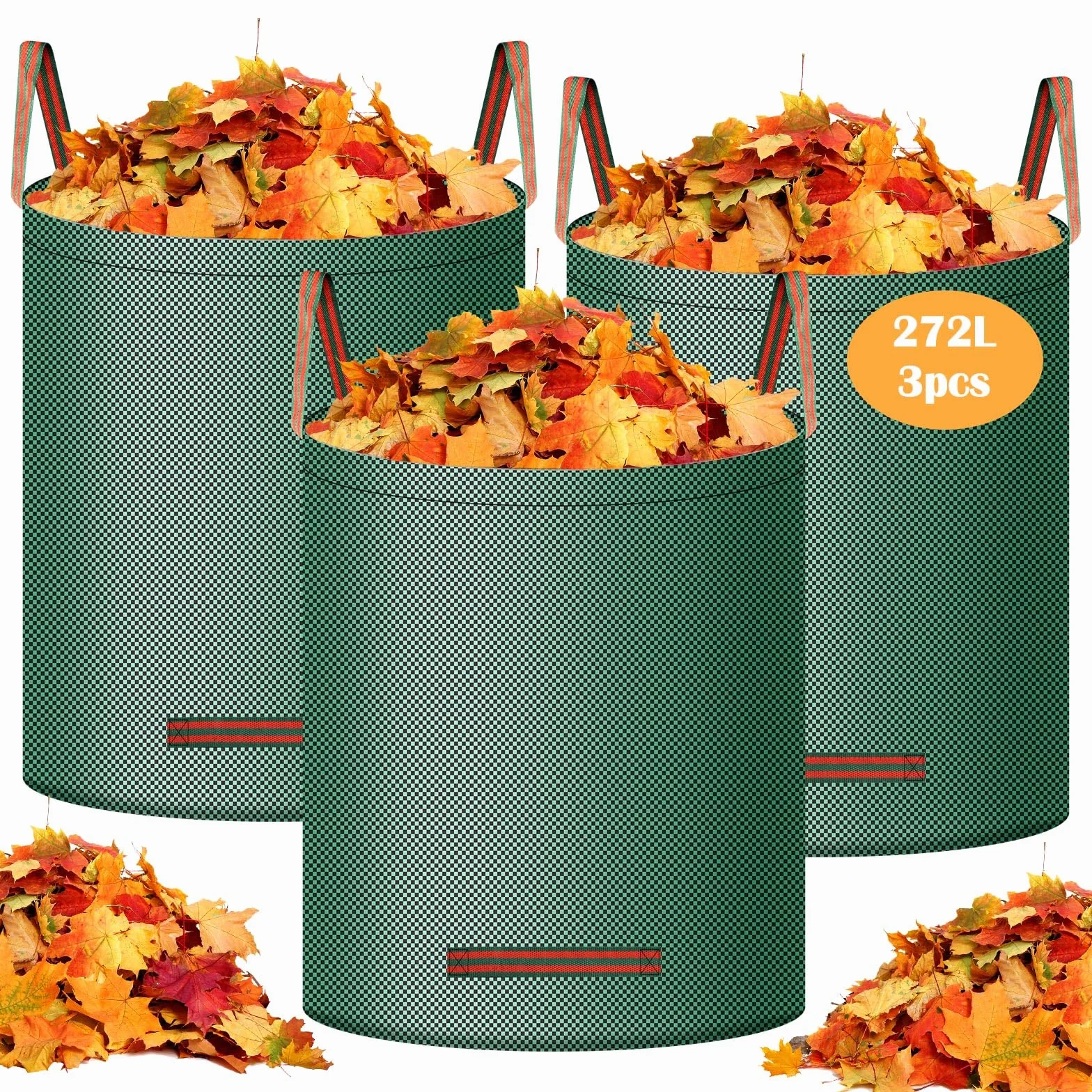Saco de basura para jardín 3 x 272 L plegable de polipropileno resistente a desgarros