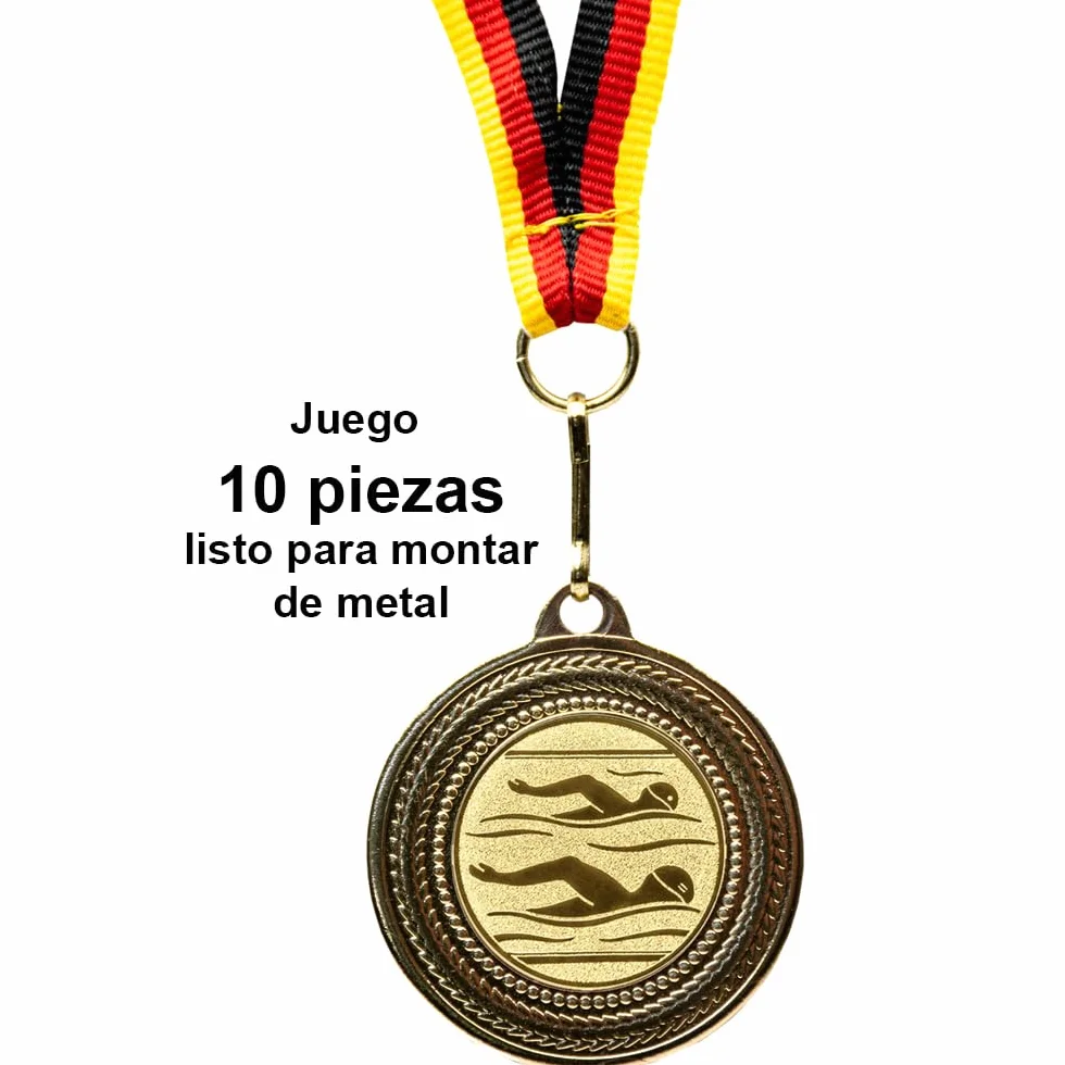 Medallas de natación para niños doradas 10 unidades con banda alemana y emblema
