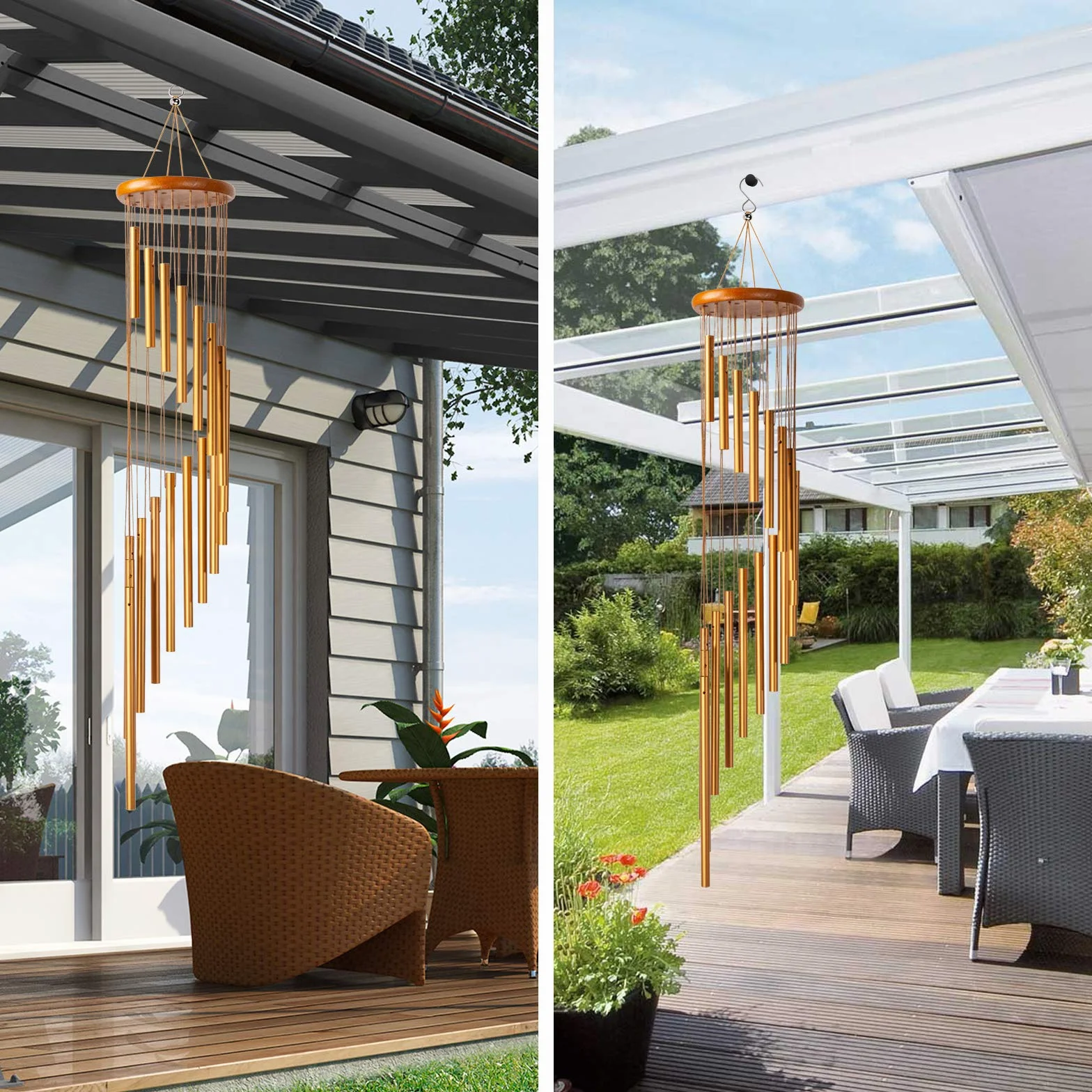 Carillón de Viento 90cm 18 Tubos Aleación de Aluminio 36" Exterior para Jardín