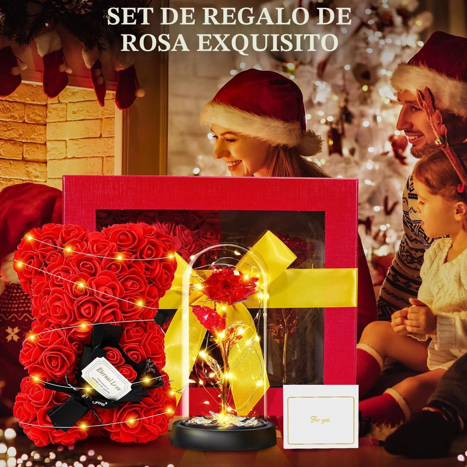 Rosa Eterna Oso Rosa Collar Caja Regalo Madre Mujer Aniversario Cumpleaños
