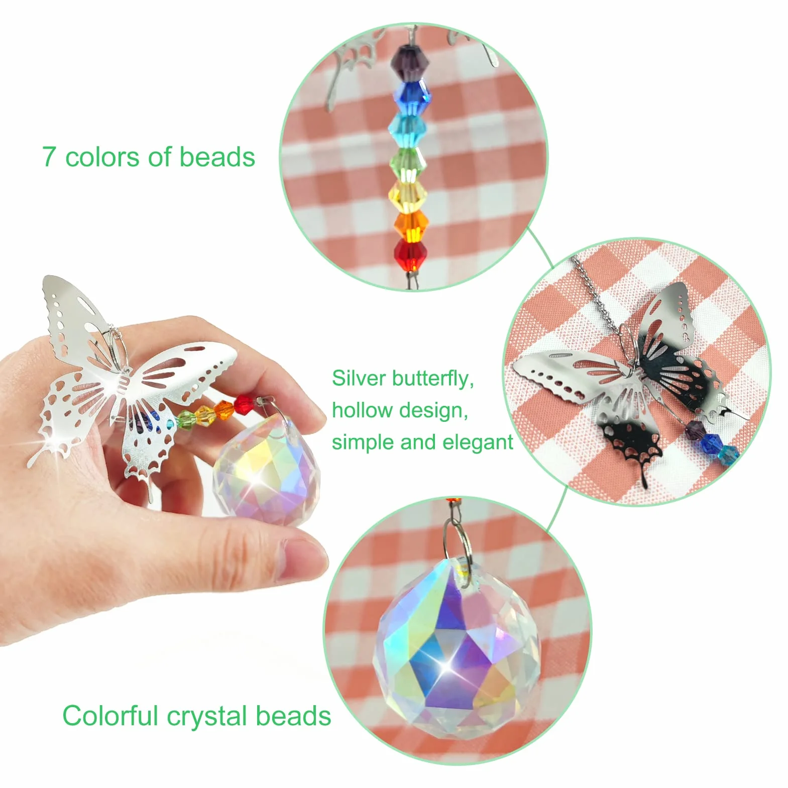 Atrapasol de Cristal Mariposa Colgante, Prisma Arcoíris, Feng Shui Decoración