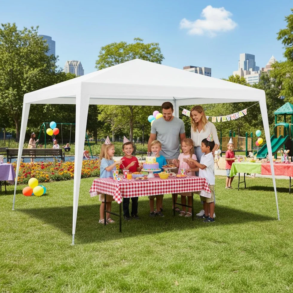 LOLAhome Carpa Cenador Gazebo Desmontable 3 x 3 m Blanco | con Tubos de Acero de Alta Resistencia, Protección UV, Rafia PE Resistente Lluvia| para Playa, Camping, Jardín, Patio, Terraza, Exteriores