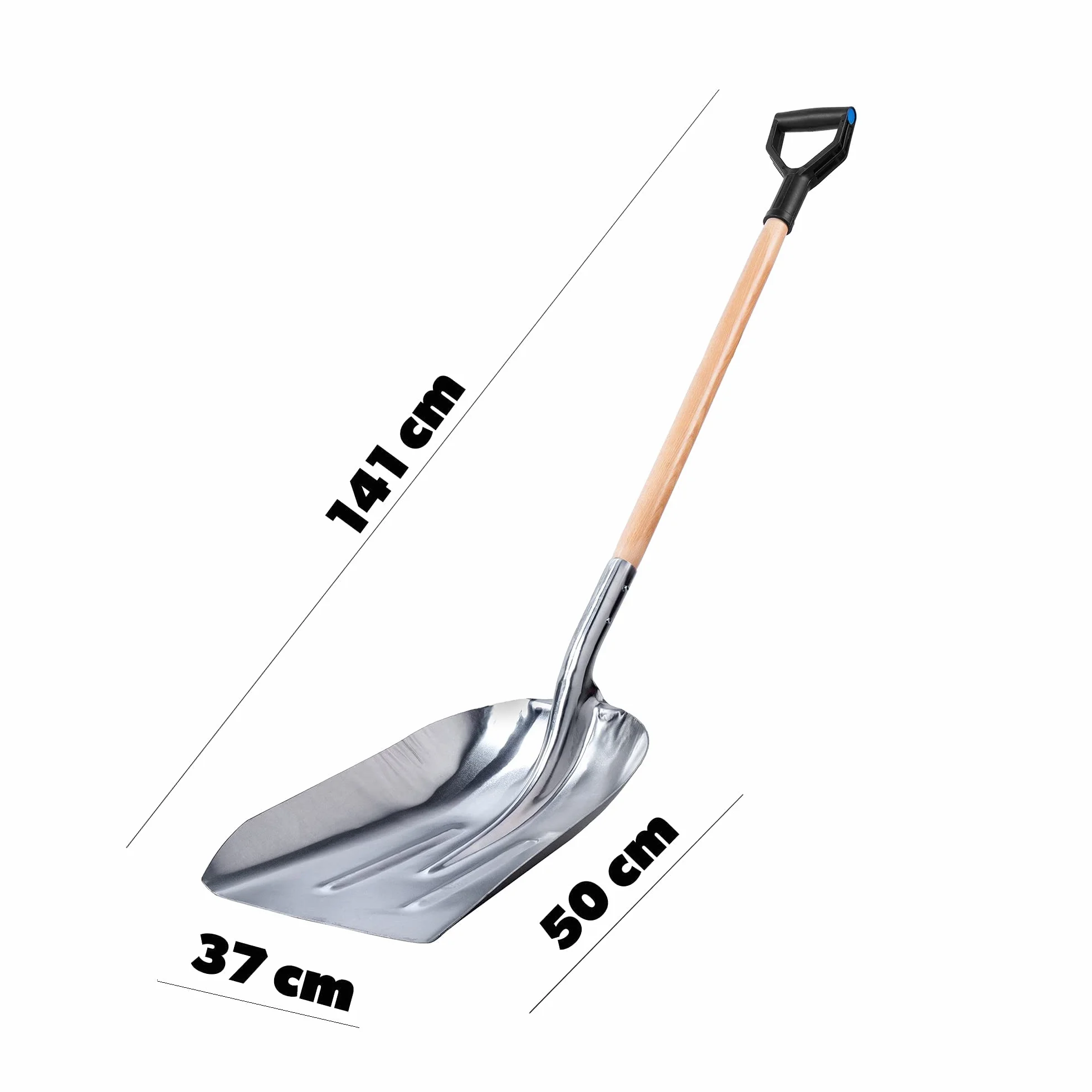 KADAX Pala de arena con mango largo de madera, mango en D, pala de nieve, pala de jardín de aluminio
