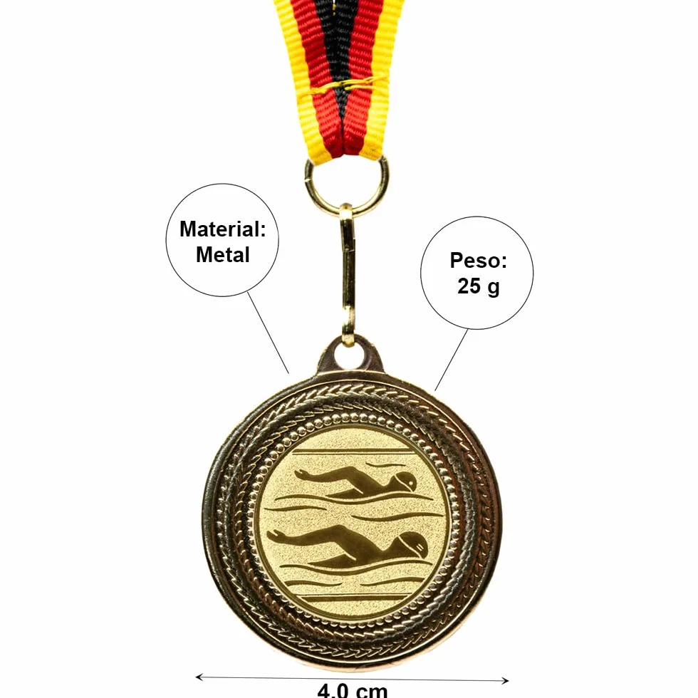 Medallas de natación para niños doradas 10 unidades con banda alemana y emblema