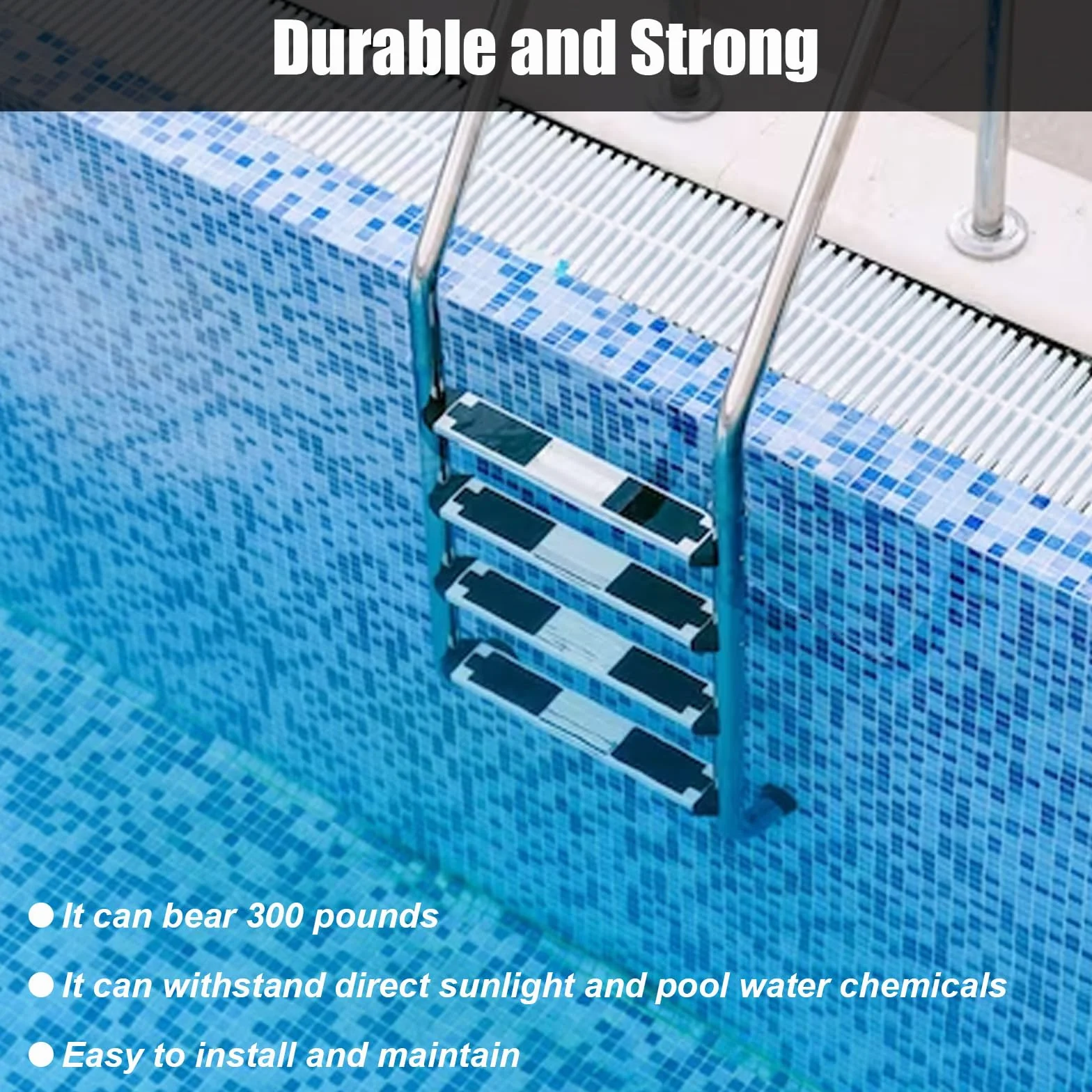 Escalera de repuesto para piscina de acero inoxidable, pedales antideslizantes con goma y tornillos