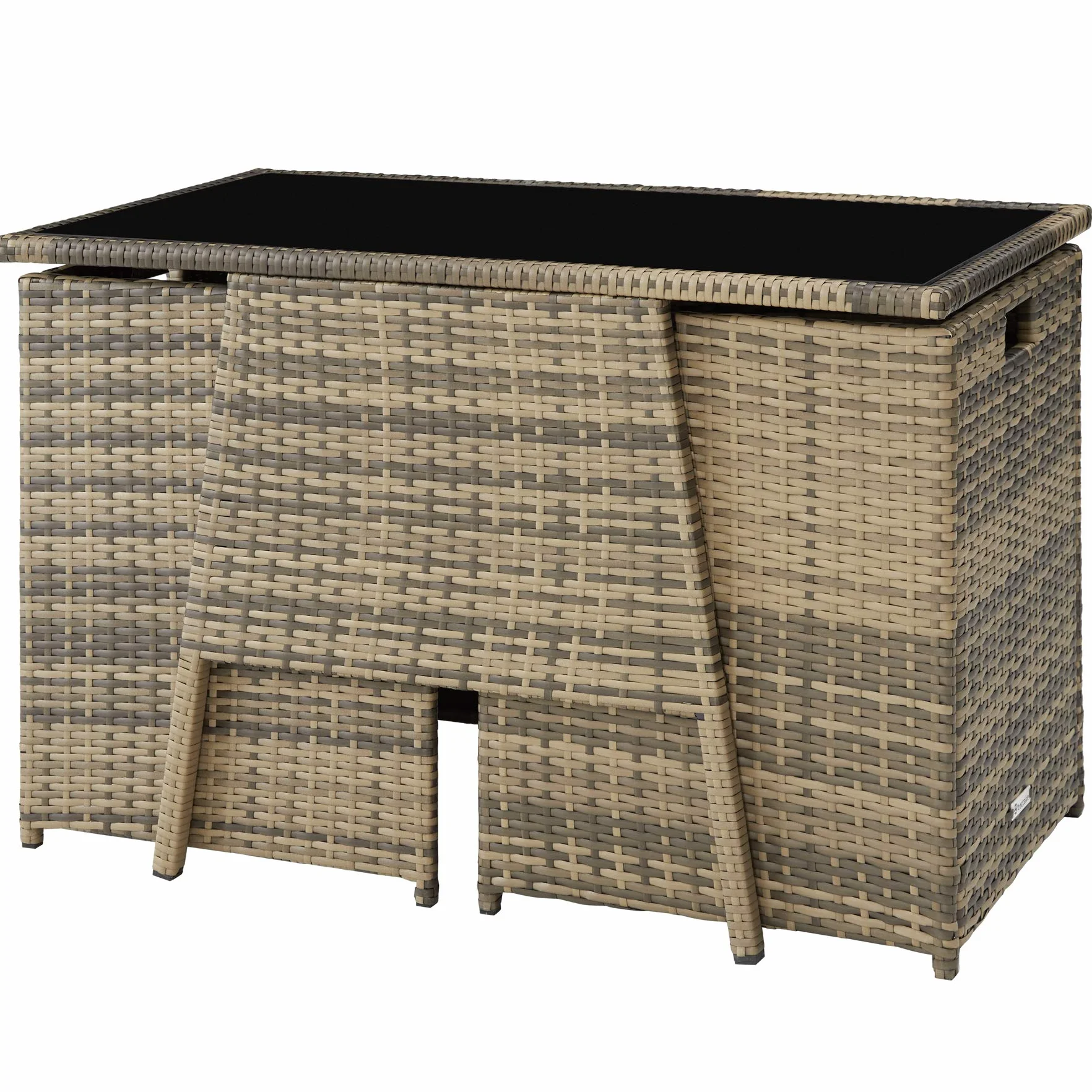 tectake Conjunto Jardín Exterior Ratán Aluminio 2 Sillas Cojines Mesa Cristal Apilable
