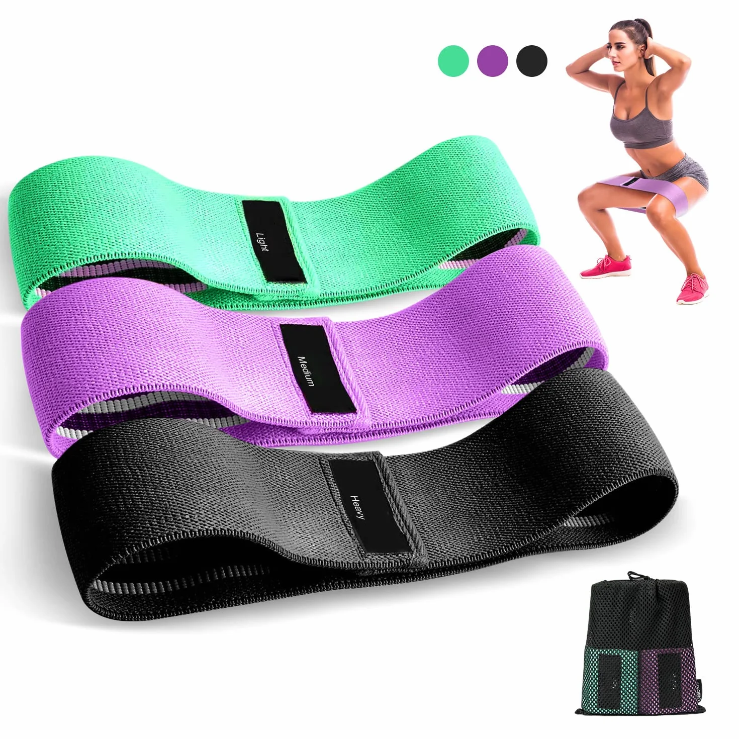 Suright Bandas Elasticas Musculacion Antideslizantes de Tela 3 Niveles para Gluteos, Cadera, Piernas