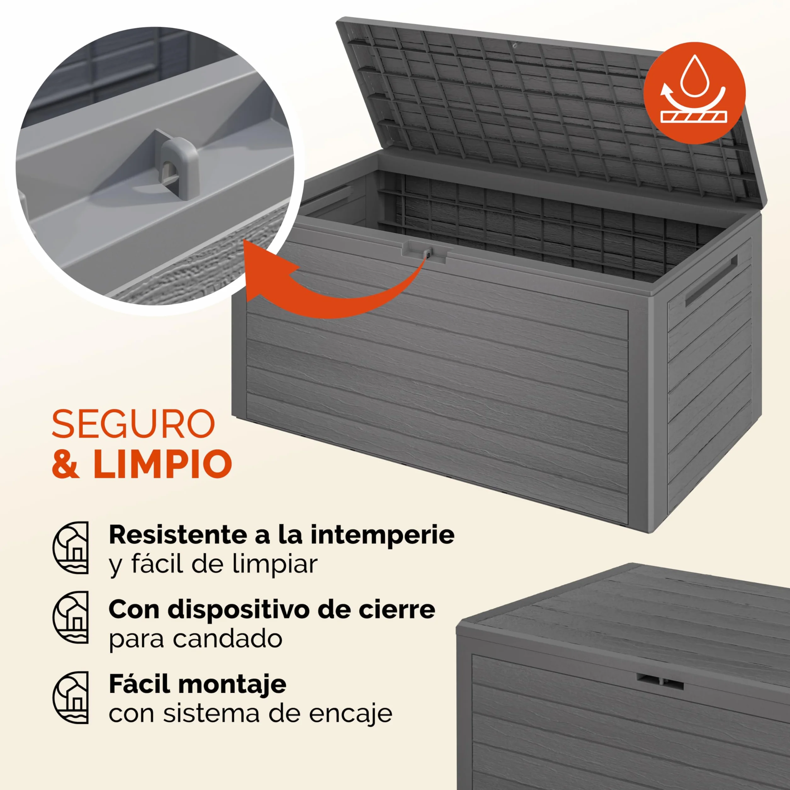 Casaria Baúl de Almacenamiento Exterior 280L 116x43x55cm Gris