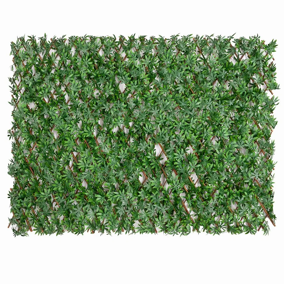 Seto artificial extensible con hojas 3D - Valla de 100 x 200 cm - Separador divisor, celosía de madera