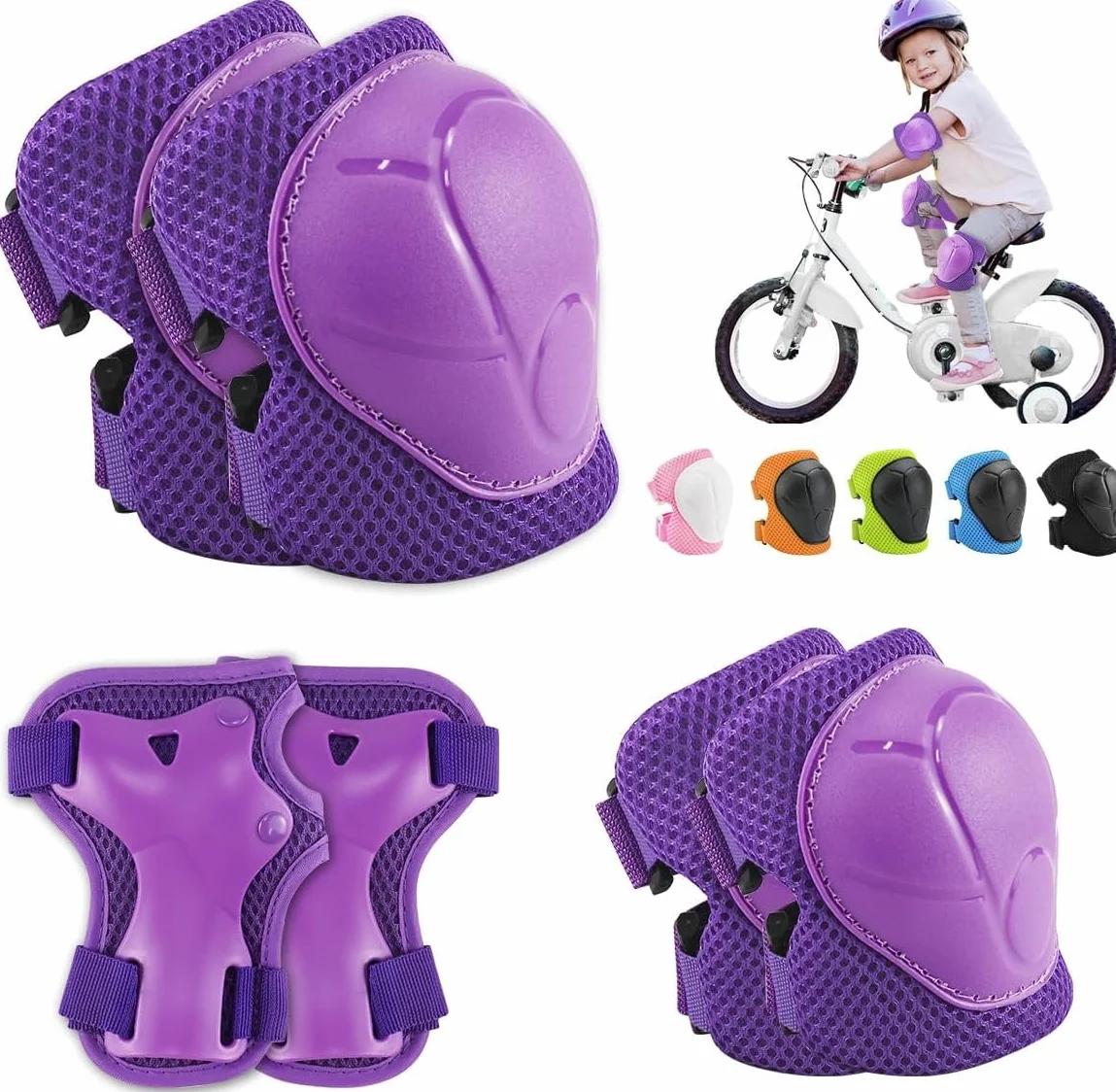 Juego de Protecciones Skate Niño 6 Piezas Rodilleras Muñequeras Coderas para Bicicleta Patinaje