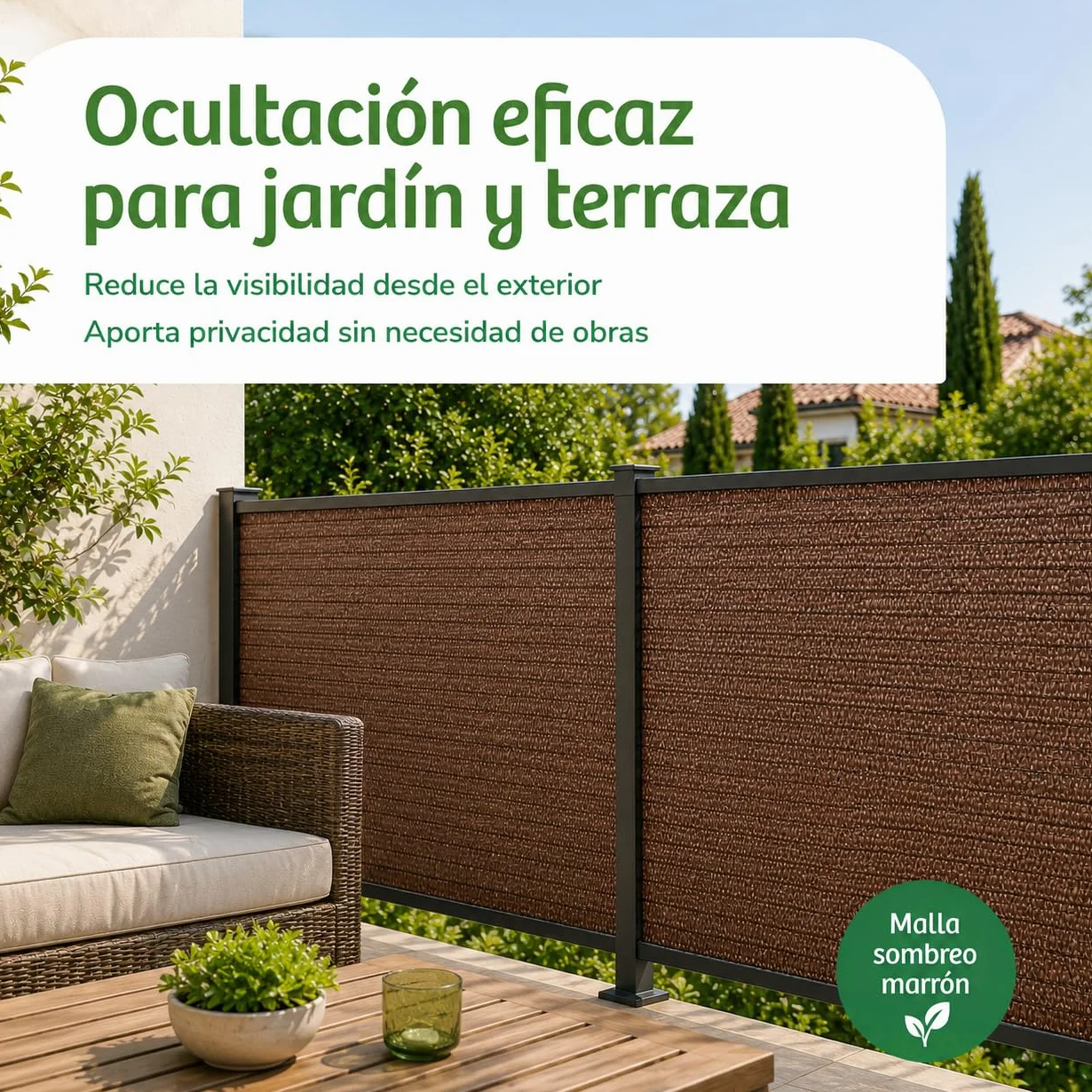 Malla ocultación jardín Marrón 2x10m Malla sombreo 90% Verde