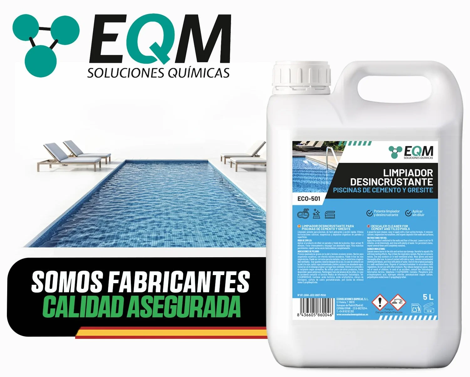 EQM ECO-501 Limpiador Desincrustante Piscinas Cemento-Gresite 5L