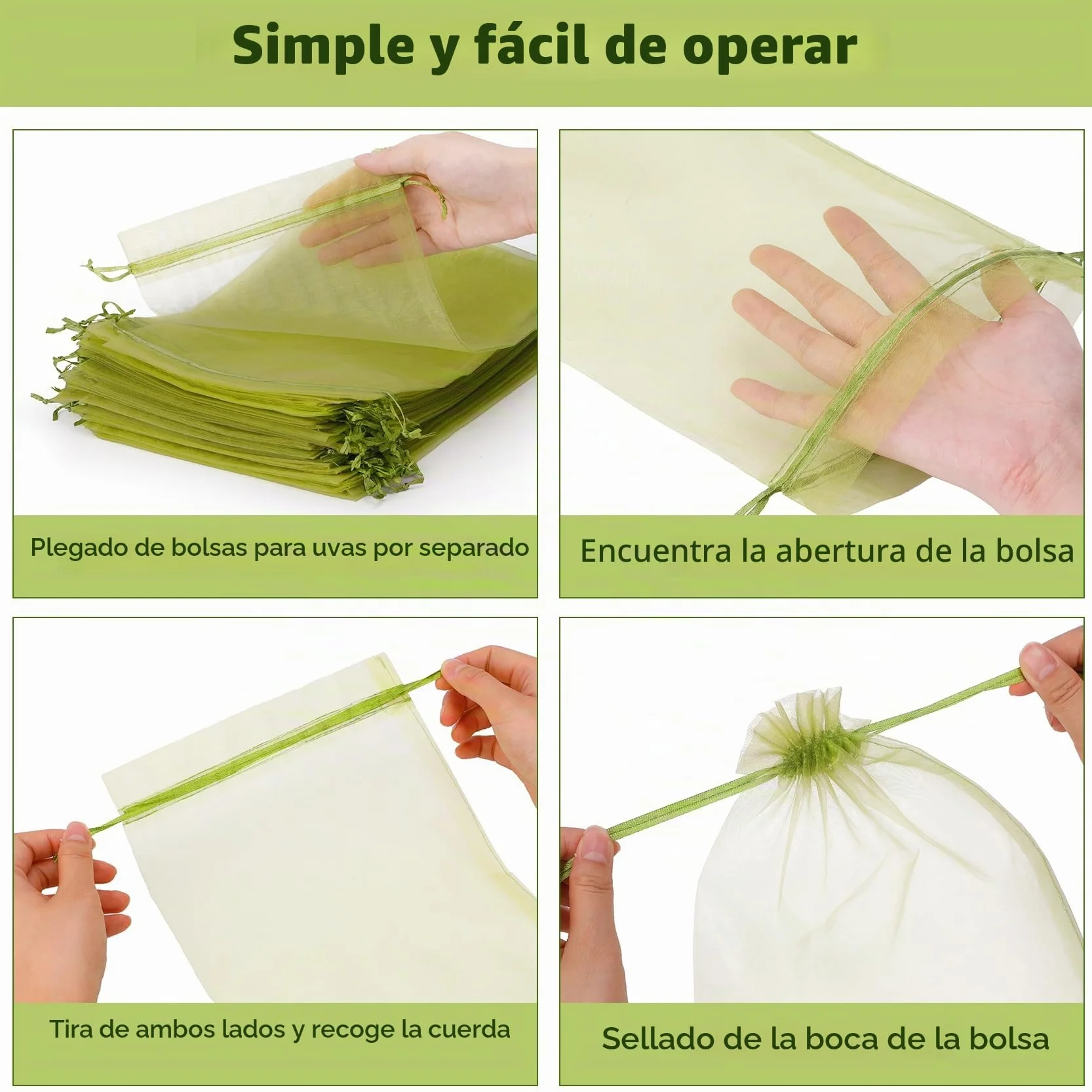 Bolsas Organza Fruta con Cordón 40x30 cm, 60 Piezas Protección Uvas