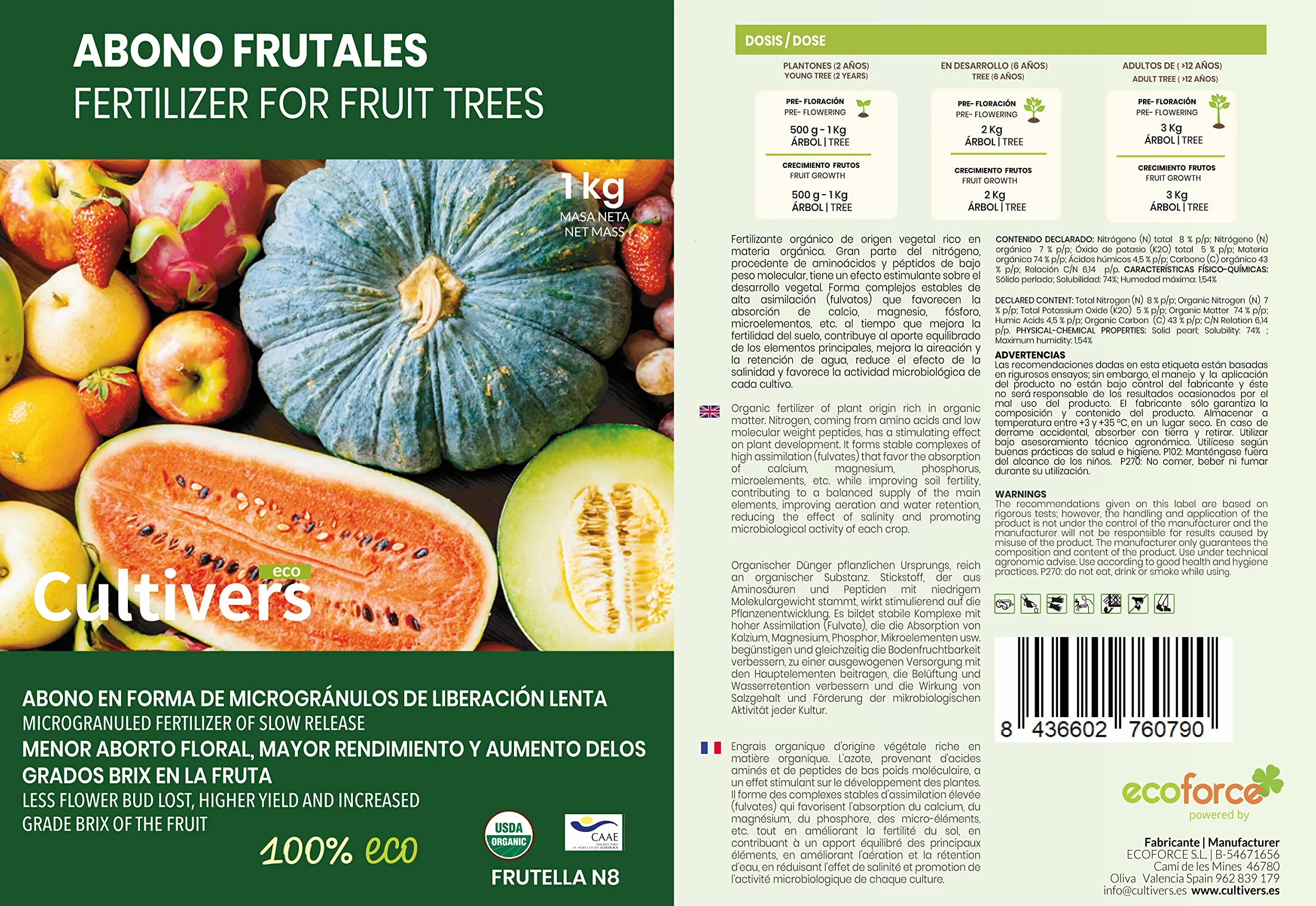 CULTIVERS Abono Frutales Ecológico 5 kg 100% Orgánico Vegano