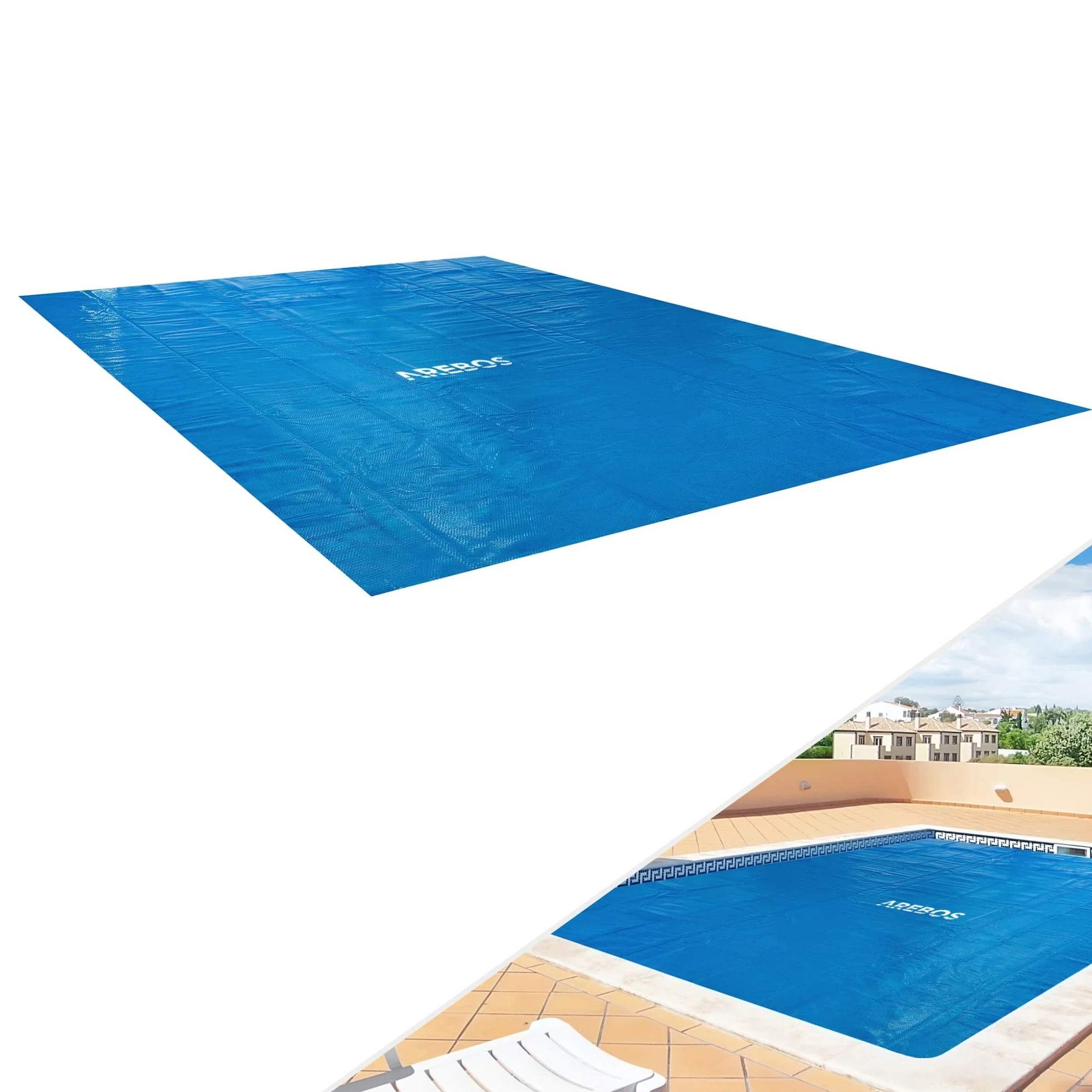 Arebos Cubierta Solar Piscina 4,5 x 2,2 m Azul 120 µm Protector Térmico Ahorro Energía