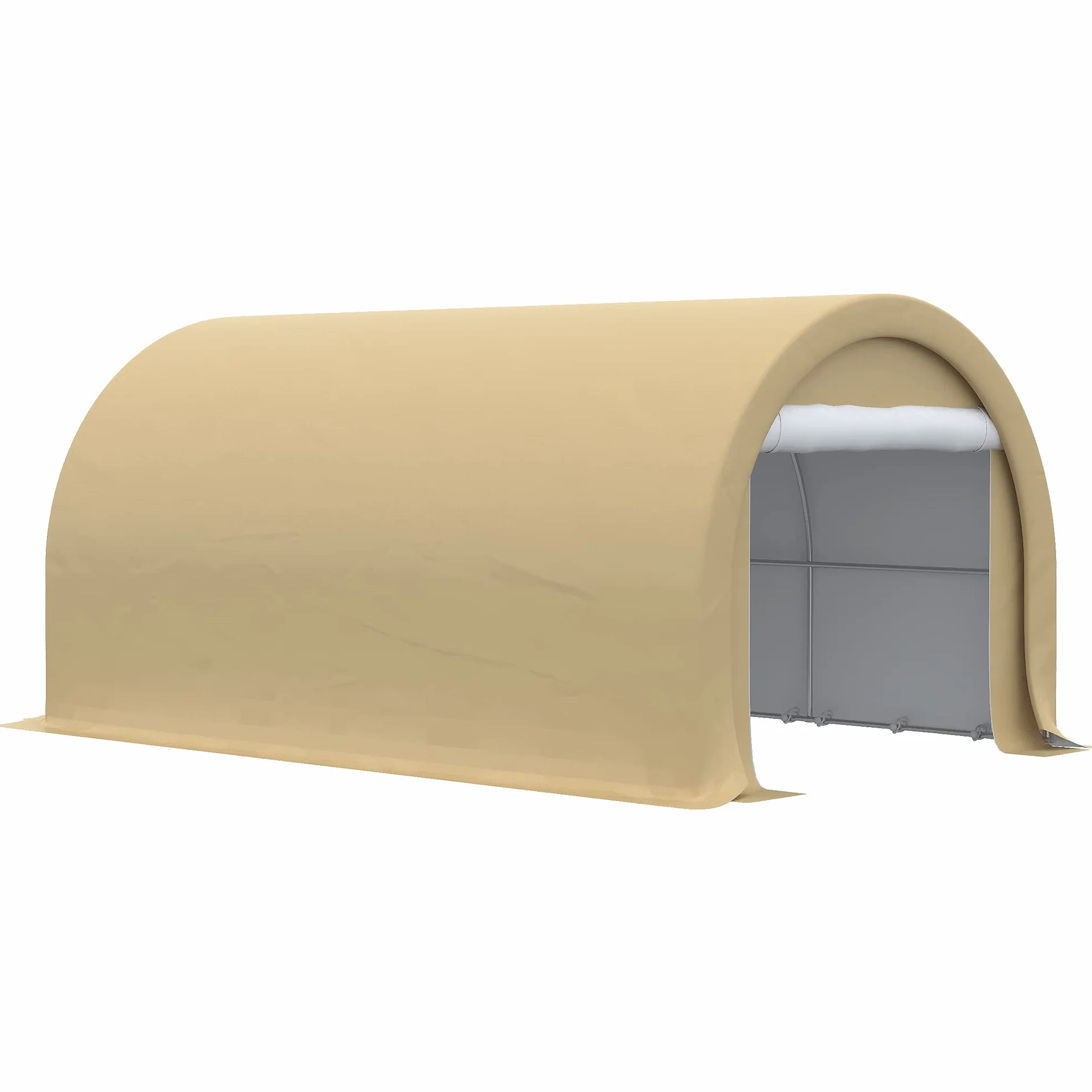 Outsunny Tente cochera 5L x 3l x 2,4H m Acero galvanizado PE Alta Densidad 190 g/m² Impermeable Anti-UV Beige